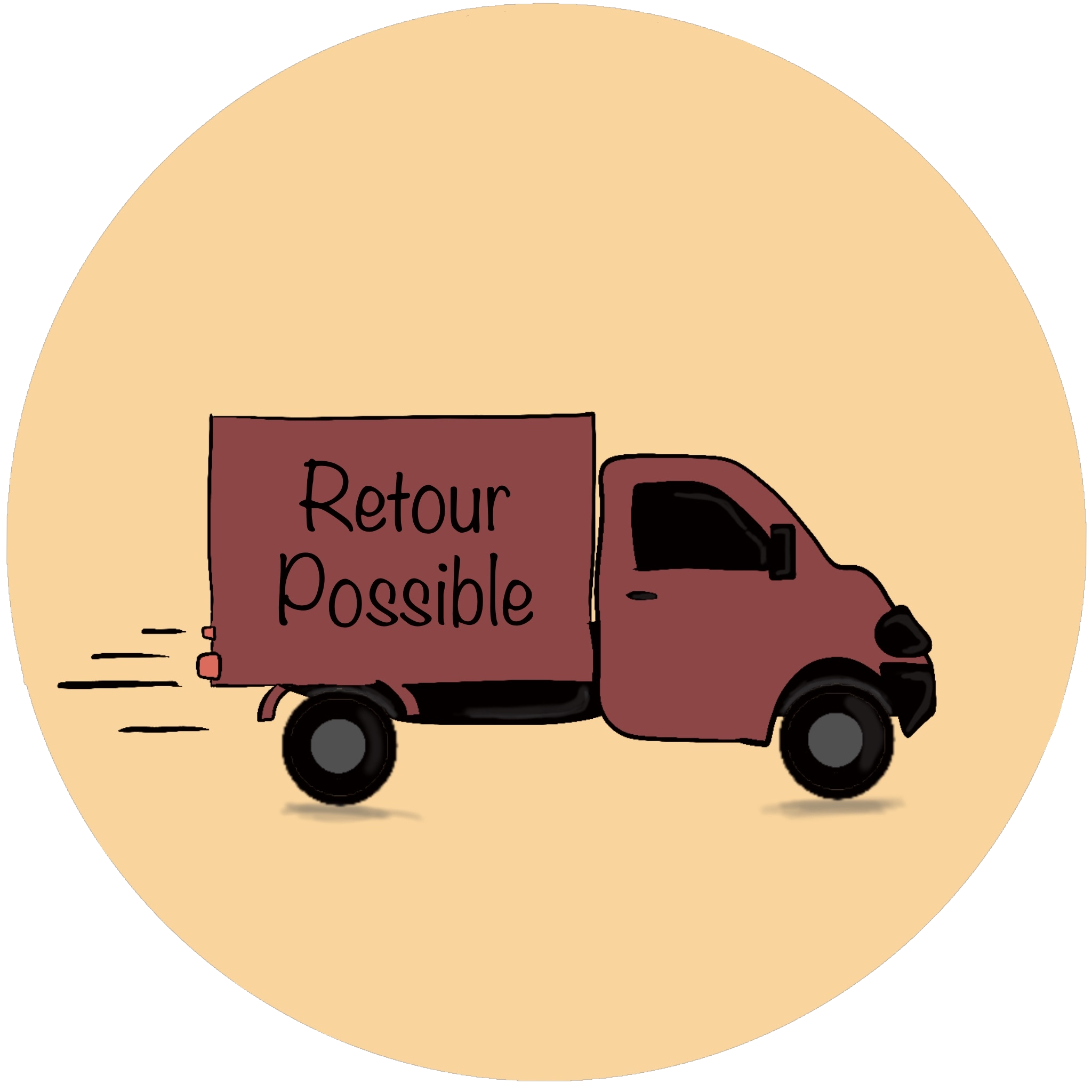Une illustration d'un camion à l'arrêt avec un panneau indiquant 'Retour Possible'.