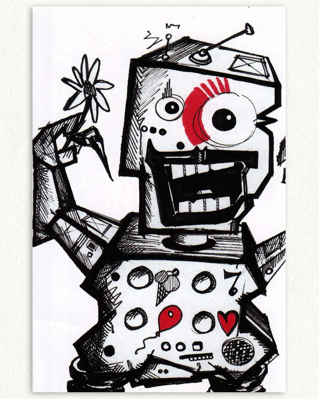 Robotterne kommer. 
Marker pen, 2007.

(Now they really are coming...)

Designskolen Kolding @designskolenkolding postcard Illustration design project for Save the Children Denmark.

Everyone in my class designed a postcard, and all of our postcards 
