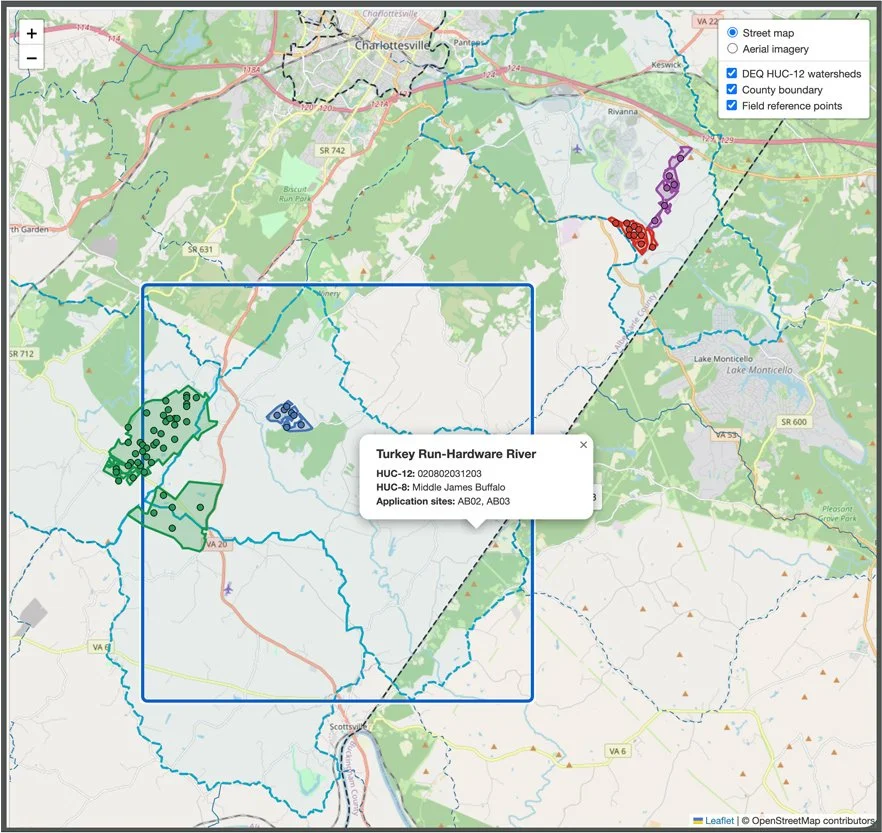 Map of VPA01587 properties and watersheds