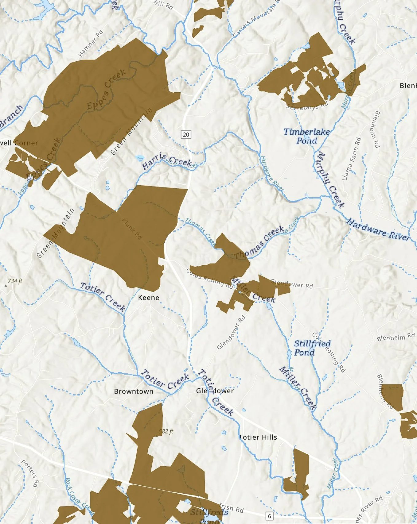 map showing biosolids spreading areas