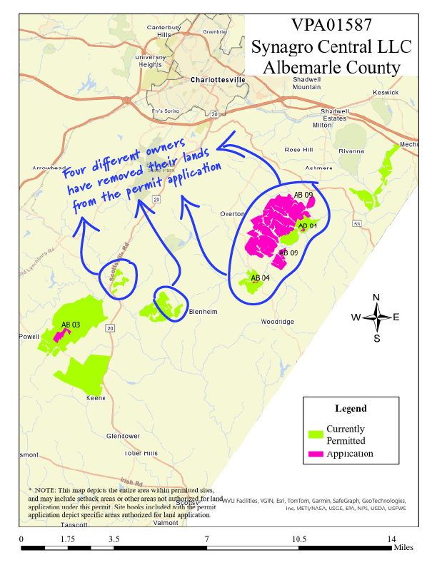 map of biosolids properties in Albemarle County