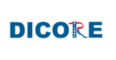 El logotipo de la empresa DICORE, con letras en azul y rojo.