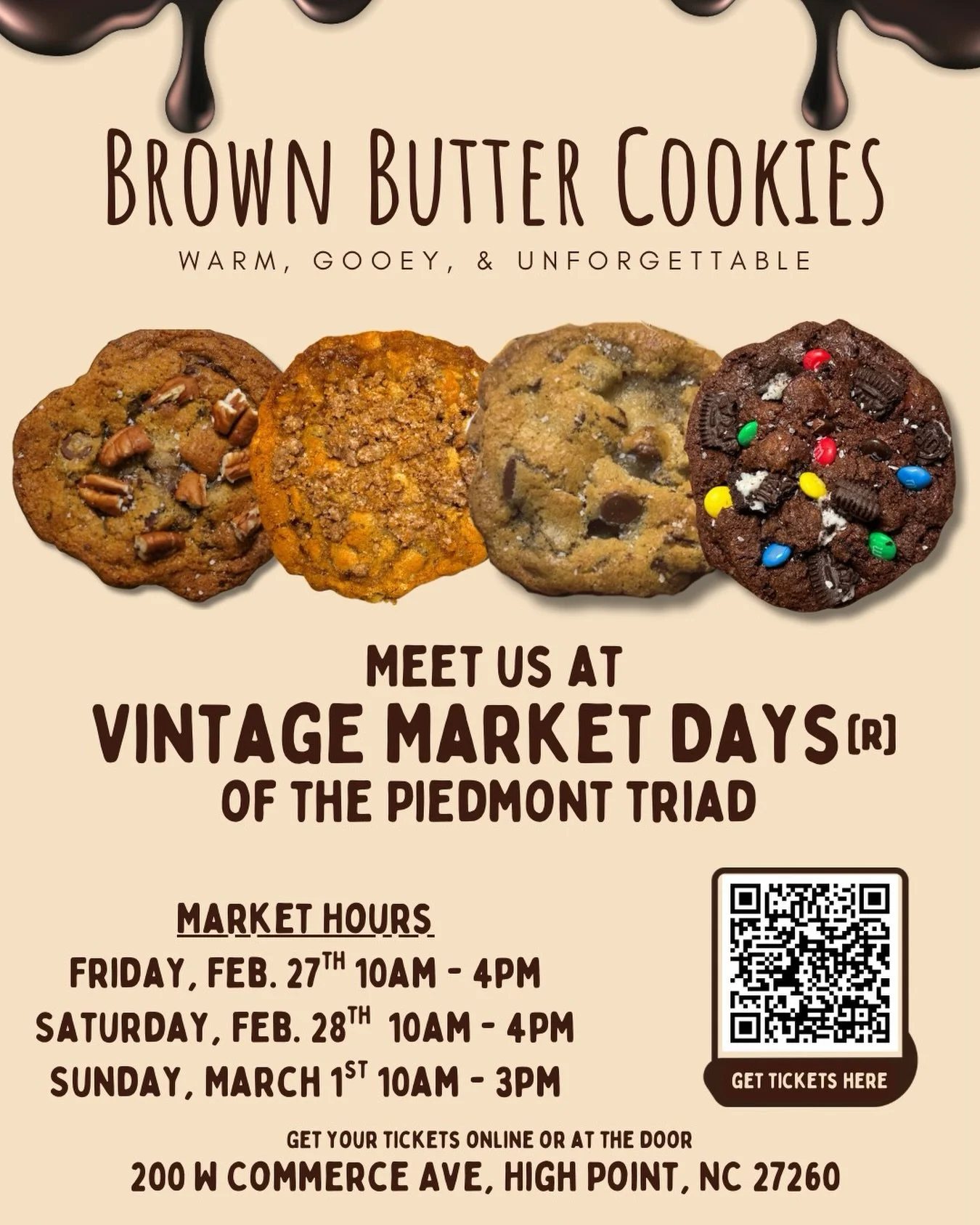 We can&rsquo;t wait to be at Vintage Market Days of Piedmont Triad in High Point, NC from February 27 to March 1, 2026 🍪🤎

It&rsquo;s the perfect weekend to shop, explore, and treat yourself to something warm and gooey! 

We&rsquo;ll be serving up 