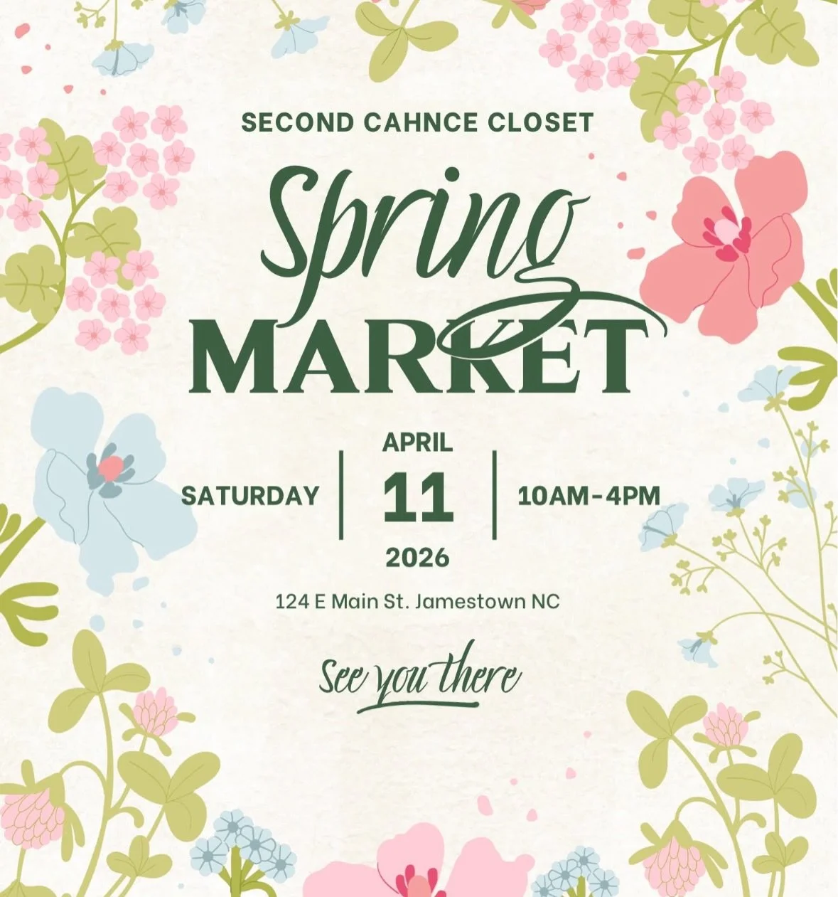 We are super excited for our next event at @secondchancejamestown 🌸🍪 

Join us Saturday, April 11 from 10am&ndash;4pm. It&rsquo;s a great day to shop local, explore Second Chance Closet, and check out some amazing small businesses.

We&rsquo;ll be 