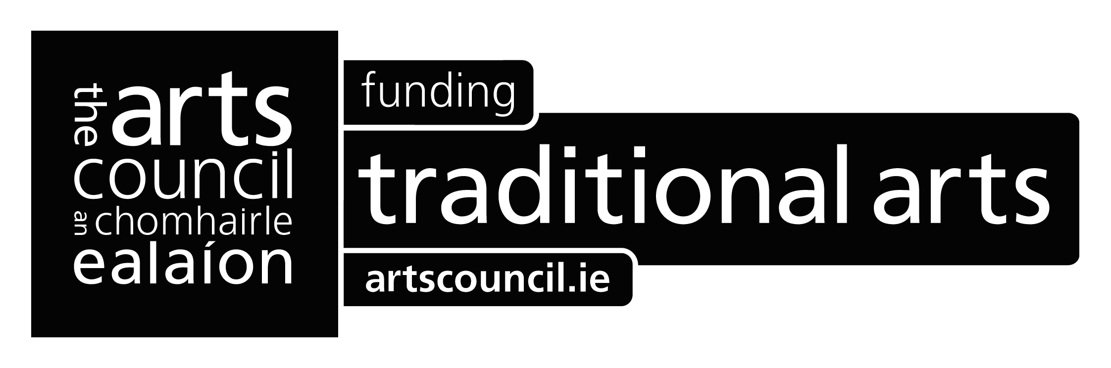 Logo of the Arts Council with the words 'arts council' and 'traditional arts' and the web address artscouncil.ie.