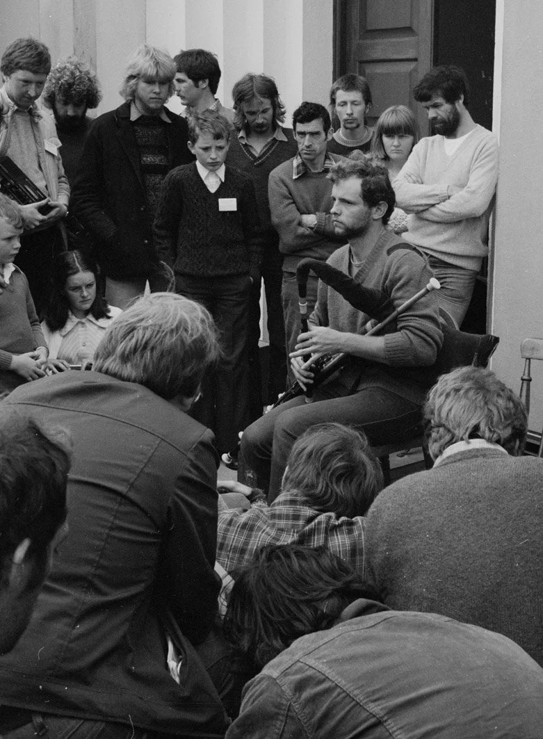 Jimmy O'Brien Moran playing at an outdoor piping recital, early 1980s