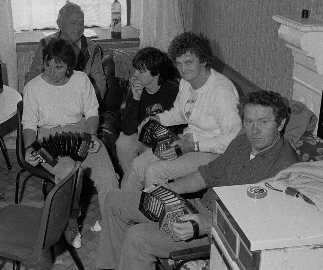 Tommy McCarthy (foreground) with his concertina class, 1980s.