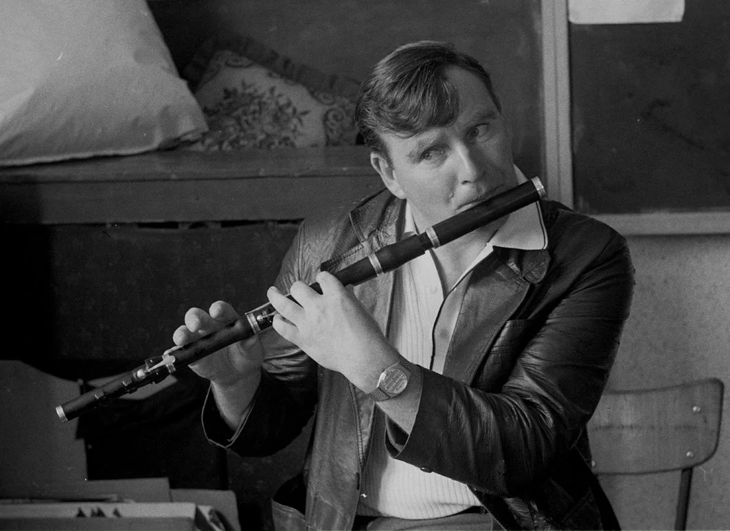 Bill MacNamara playing for his flute class, 1985.