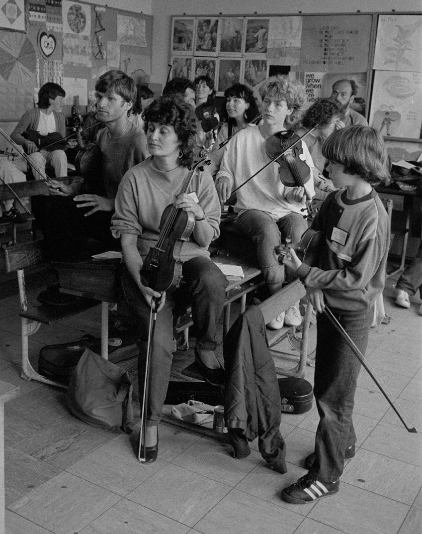 Students in  John Kelly Senior's fiddle class, 1985.
