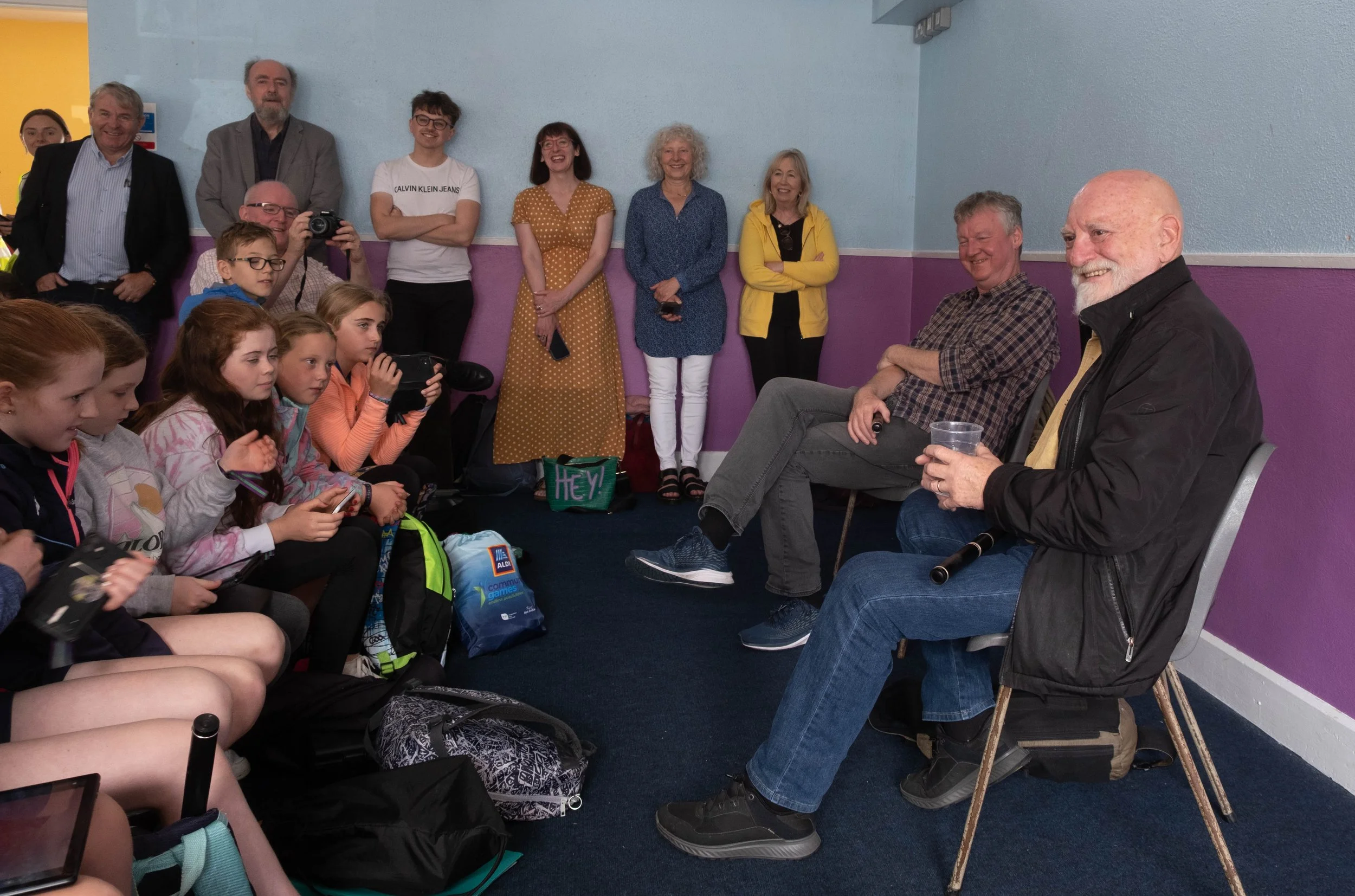 Matt Molloy meets the whistle & flute tutors and students 2023.