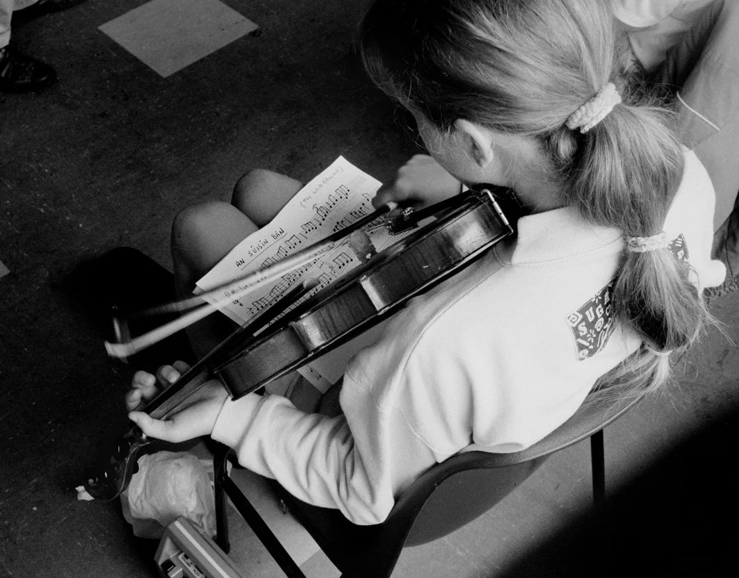 A young student in John Kelly's fiddle class, 1992.