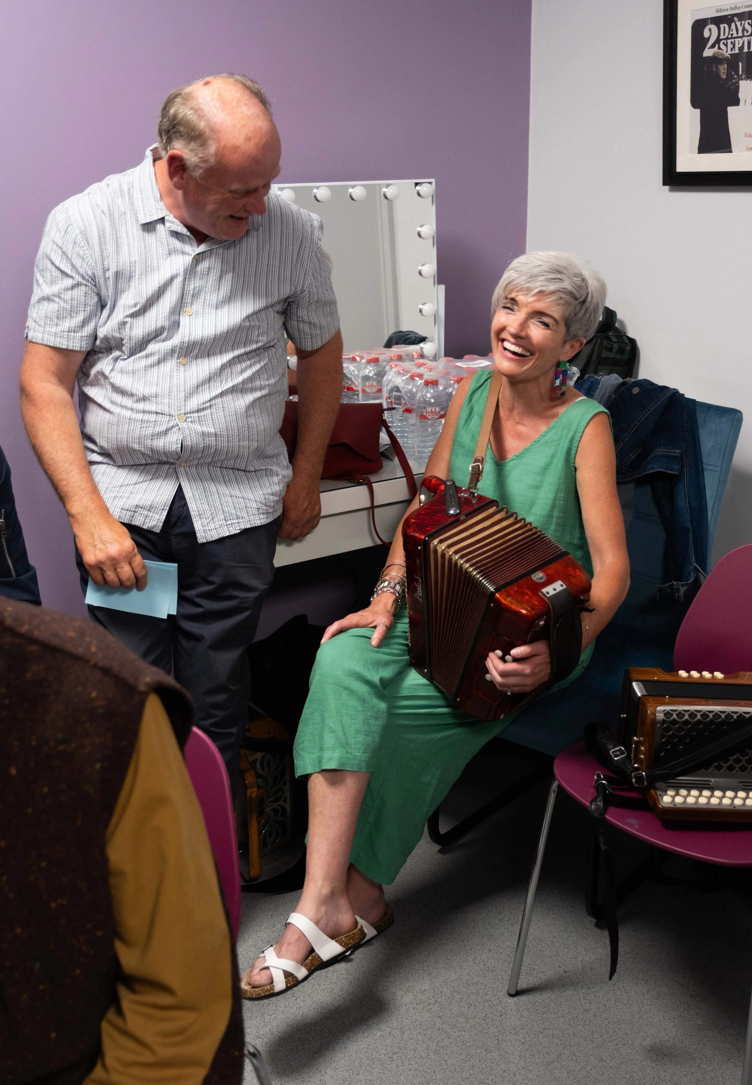 Joe Searson and Nuala Hehir backstage during the accordion recital 2024.