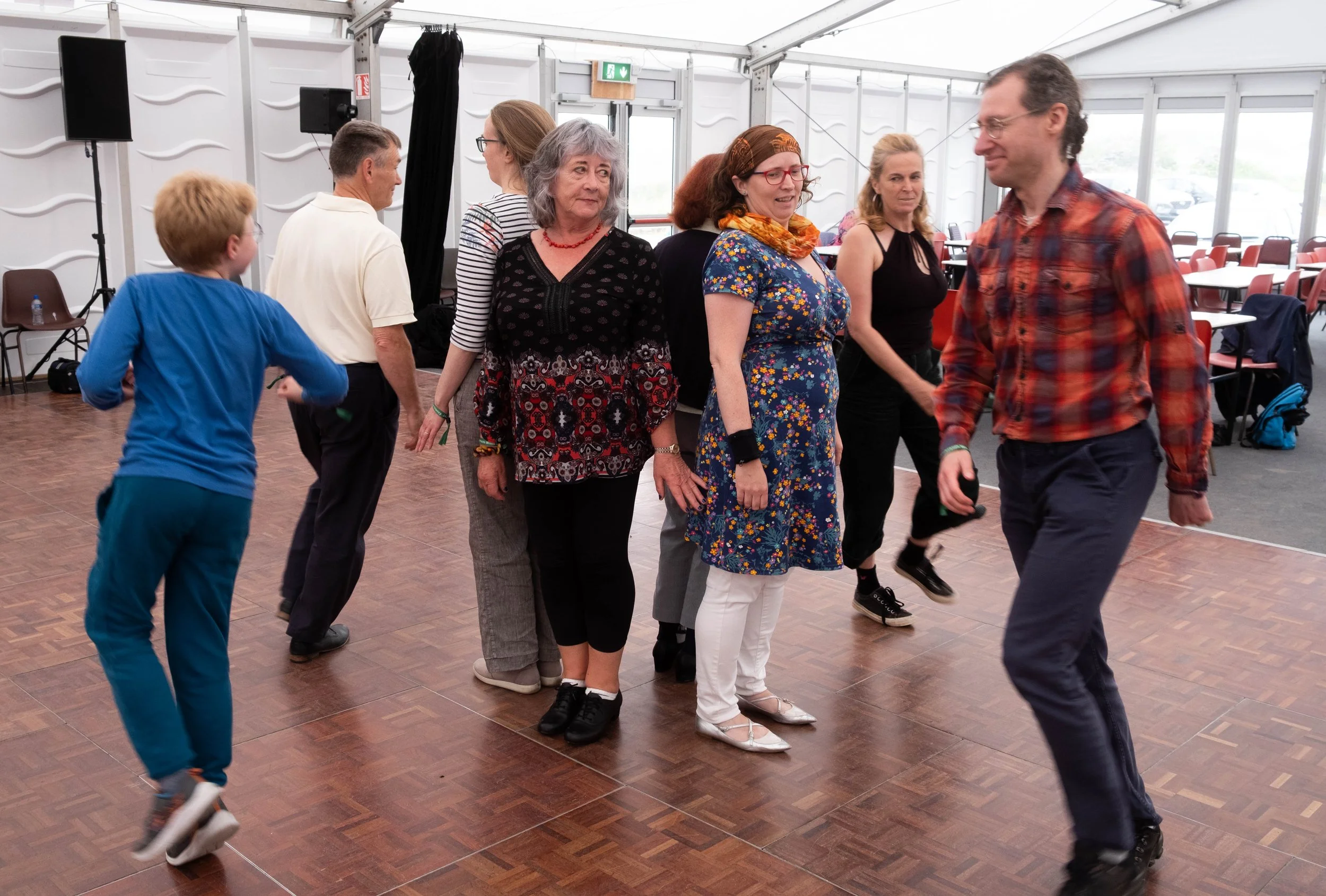 Dancers in a Quebec folk dance workshop 2022.