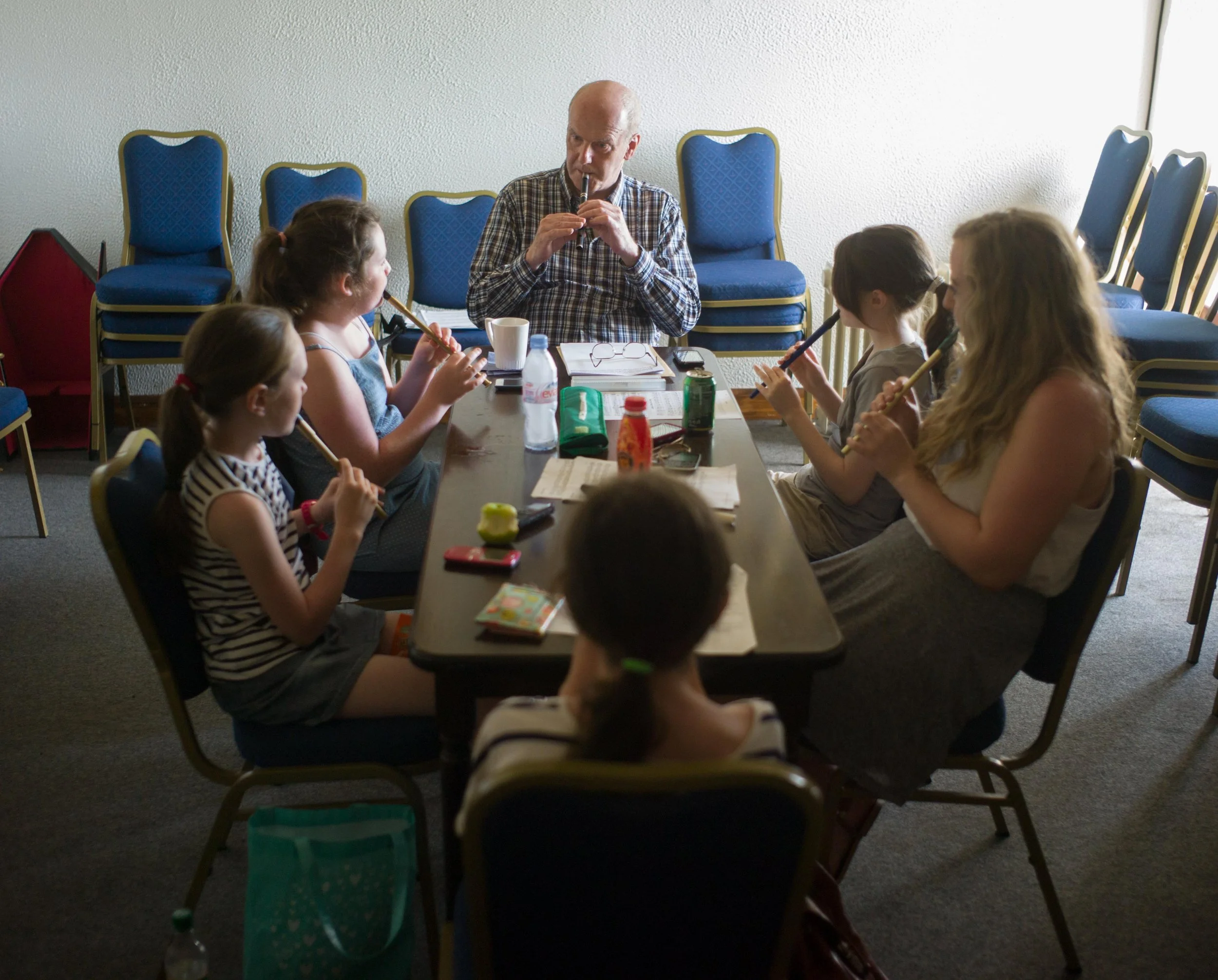 Peter Phelan with his tin whistle class 2013.