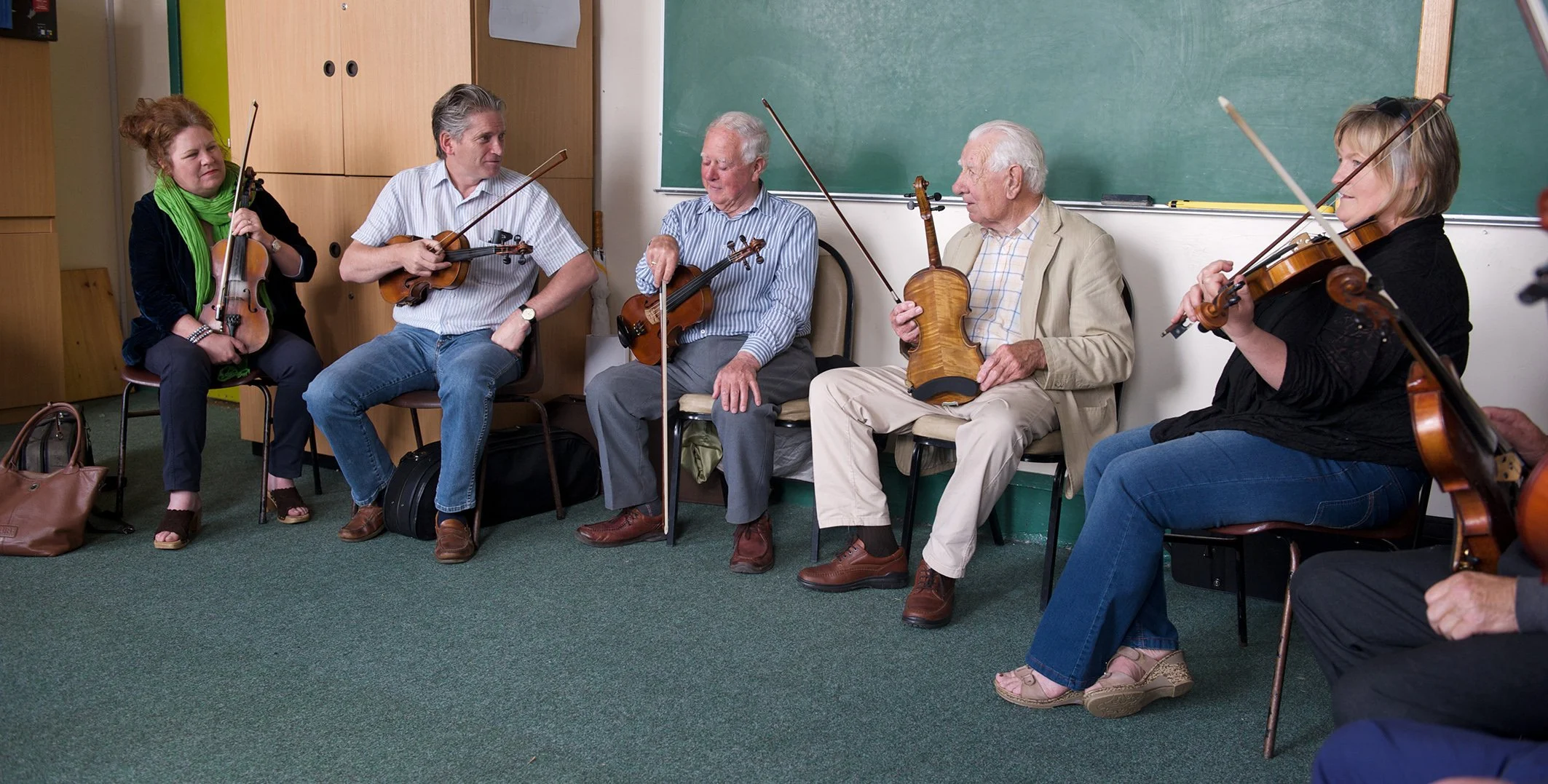 Bernadete McCarthy, Dermy Diamond, Vincent Griffin, Ben Lennon and Máire O'Keeffe in Máire's master fiddler workshop 2011.