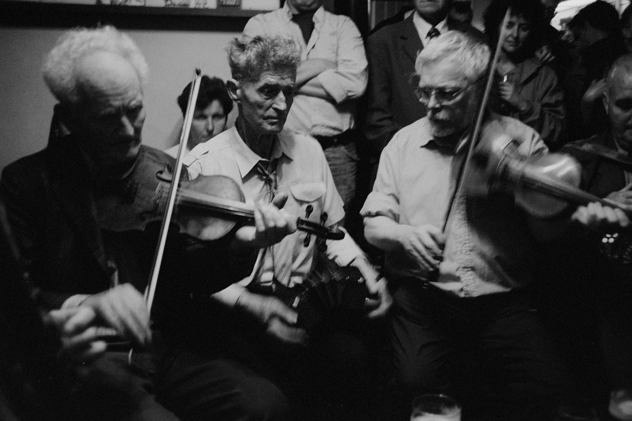 Joe Ryan, Gerdie Commane and Peter Mackey playing in a session in D'Arcy's of Mullagh 1995.