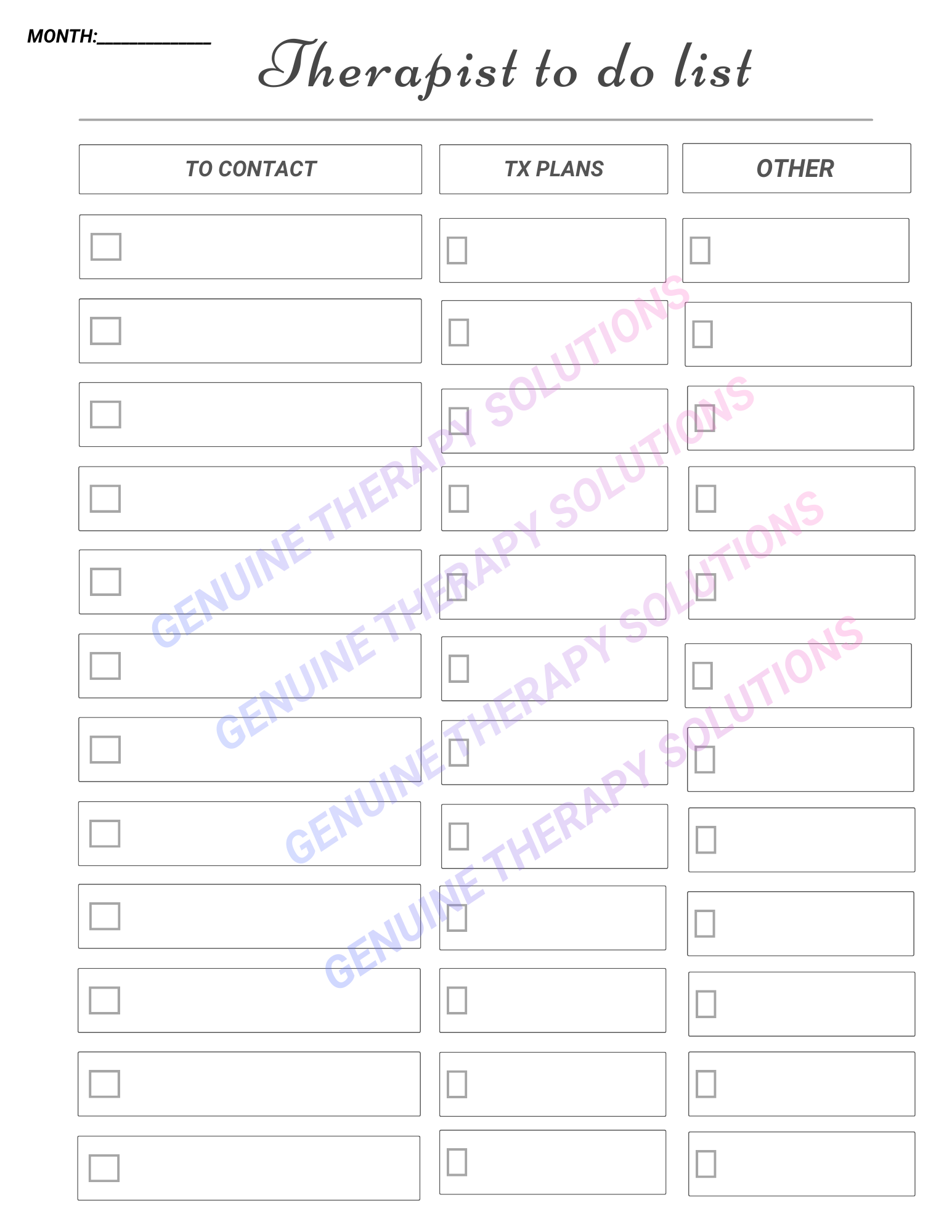 To do List for Therapists