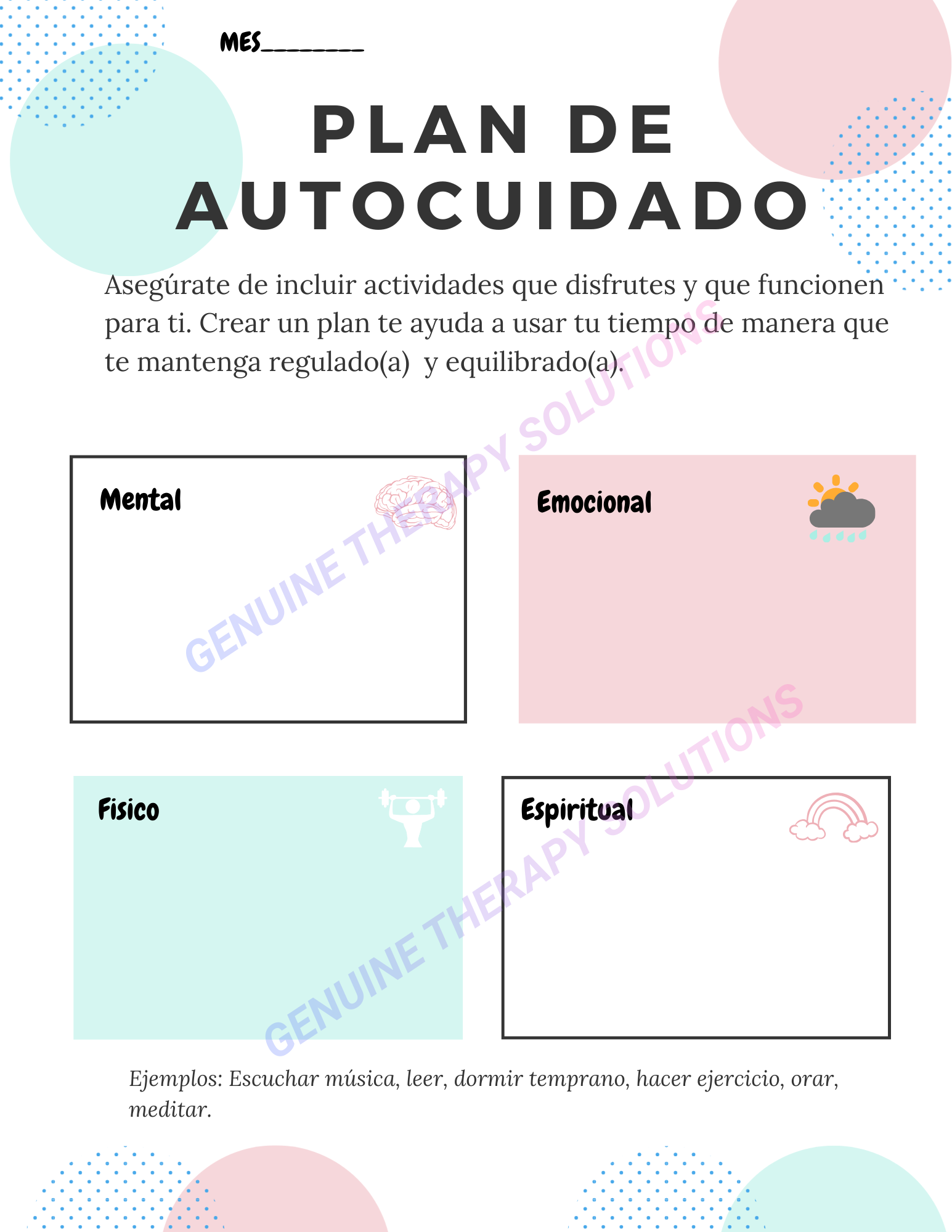 Self-Care Plan (English & Spanish) Plan de Autocuidado