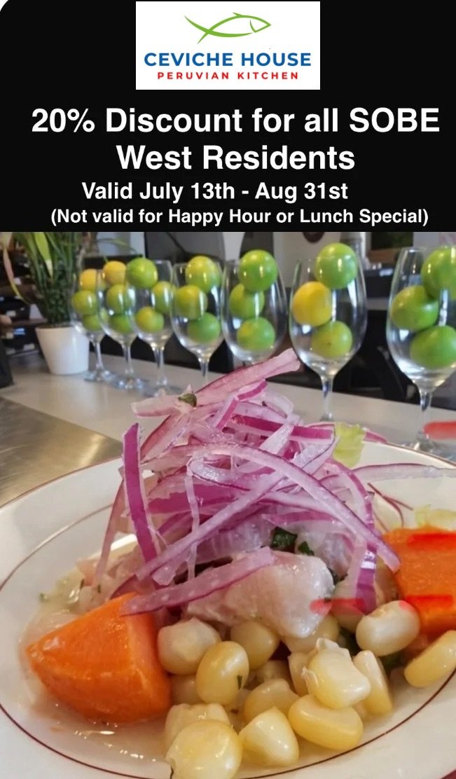 Support these local businesses: Special offers from Ceviche House, Beach Hair Salon, and Synergy Yoga