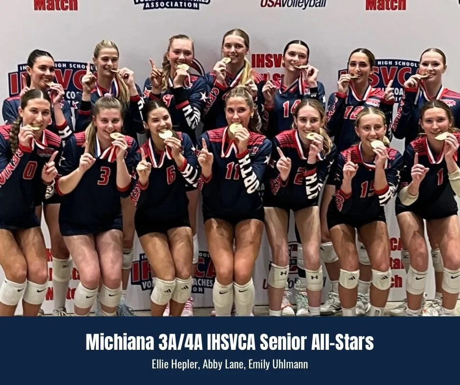 There is a lot of talent in this photo, and 3 local seniors had the opportunity to compete in the 3A/4A IHSVCA All-Star match and represent Team Indiana North! Congrats to Ellie Hepler of Warsaw, Abby Lane of Penn, and Emily Uhlmann of NorthWood on g
