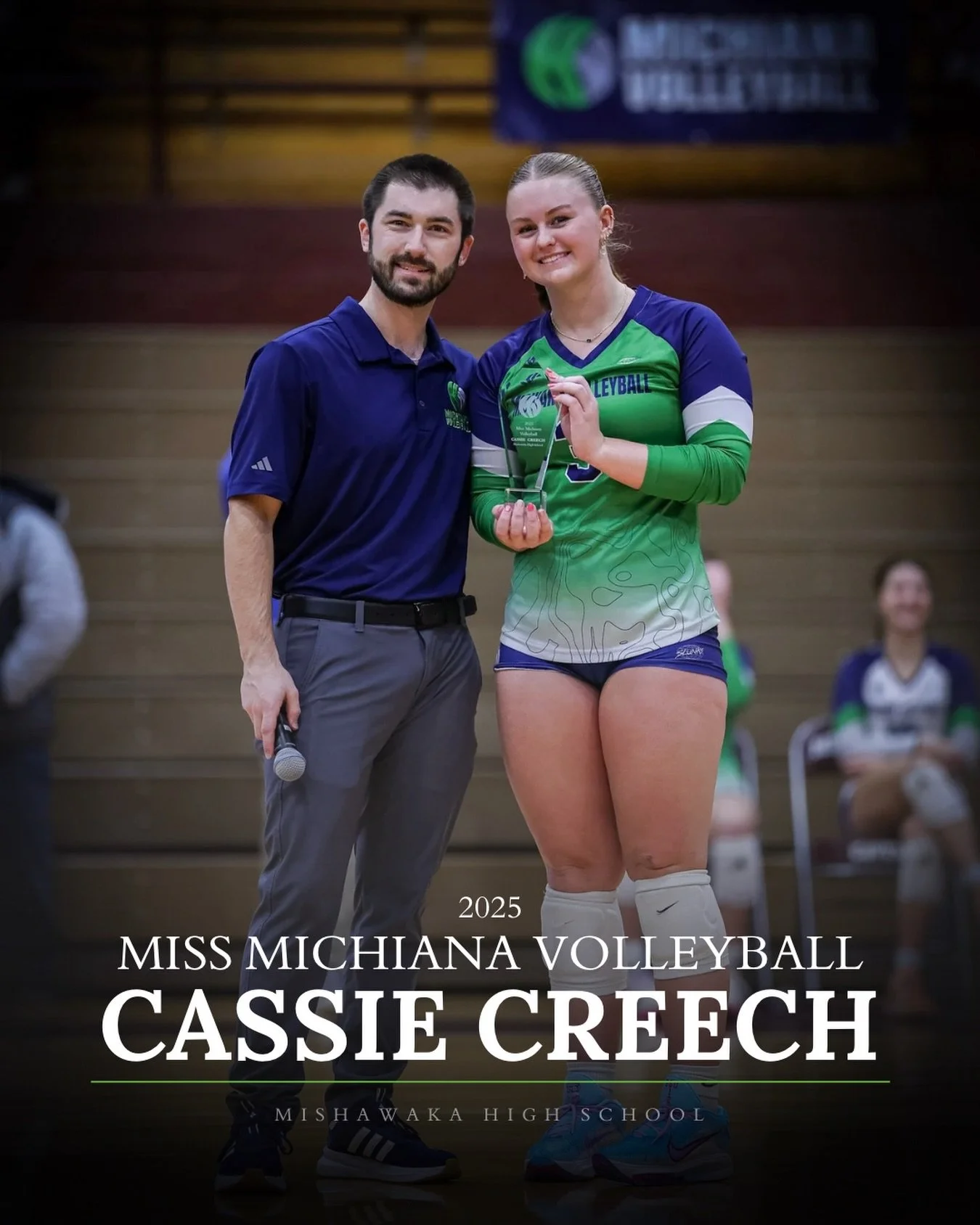 Congratulations to Cassie Creech of Mishawaka High School, the first-ever Miss Michiana Volleyball Award recipient!

This award was introduced at the High Flyer Showcase to celebrate a senior player whose game, heart, dedication, leadership, and pass