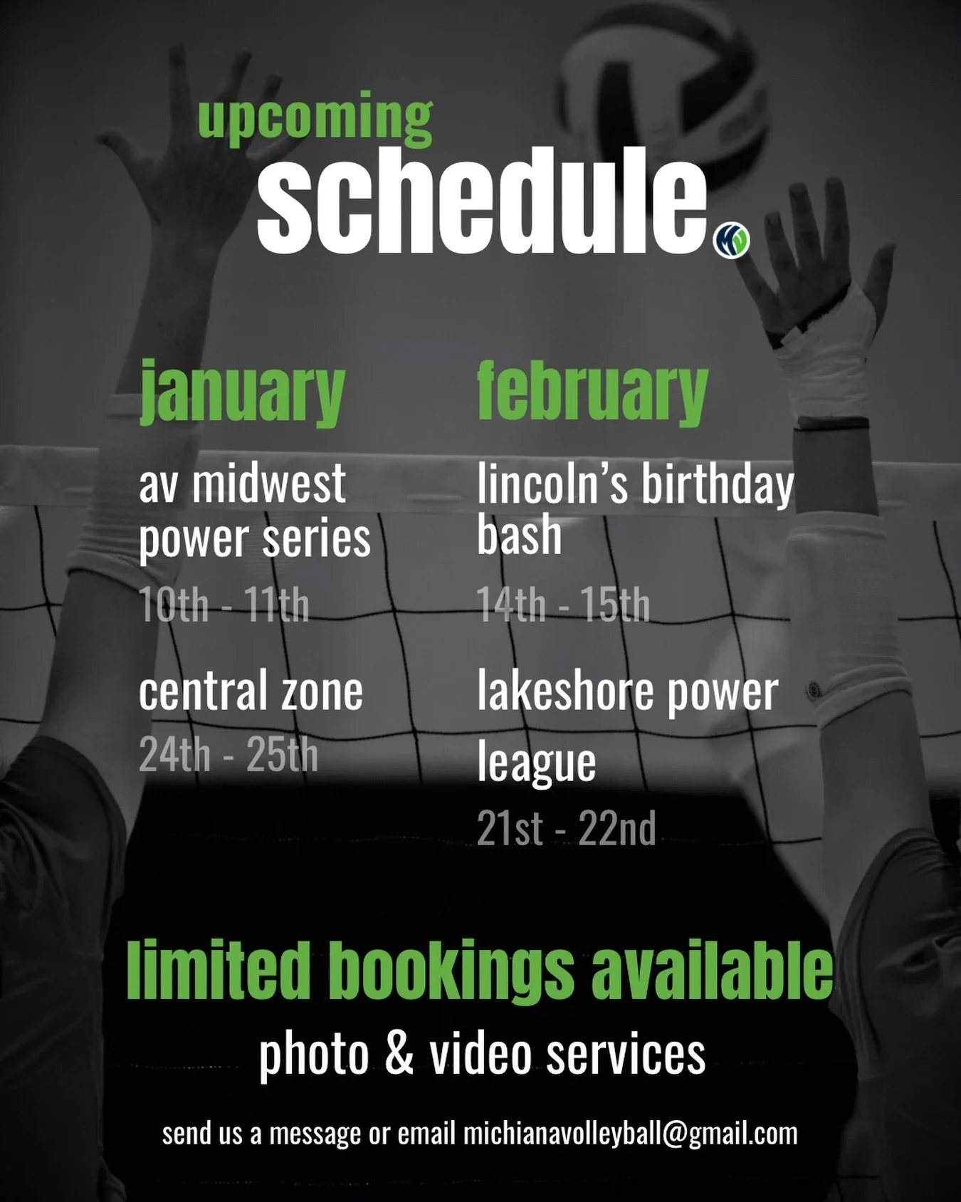 Local volleyball coverage is back this weekend at the @mishawakafh! 🏐

We&rsquo;re also offering photo and video services at select club events this season. If you&rsquo;re looking to capture memories, highlights, or a personal video, reach out via 