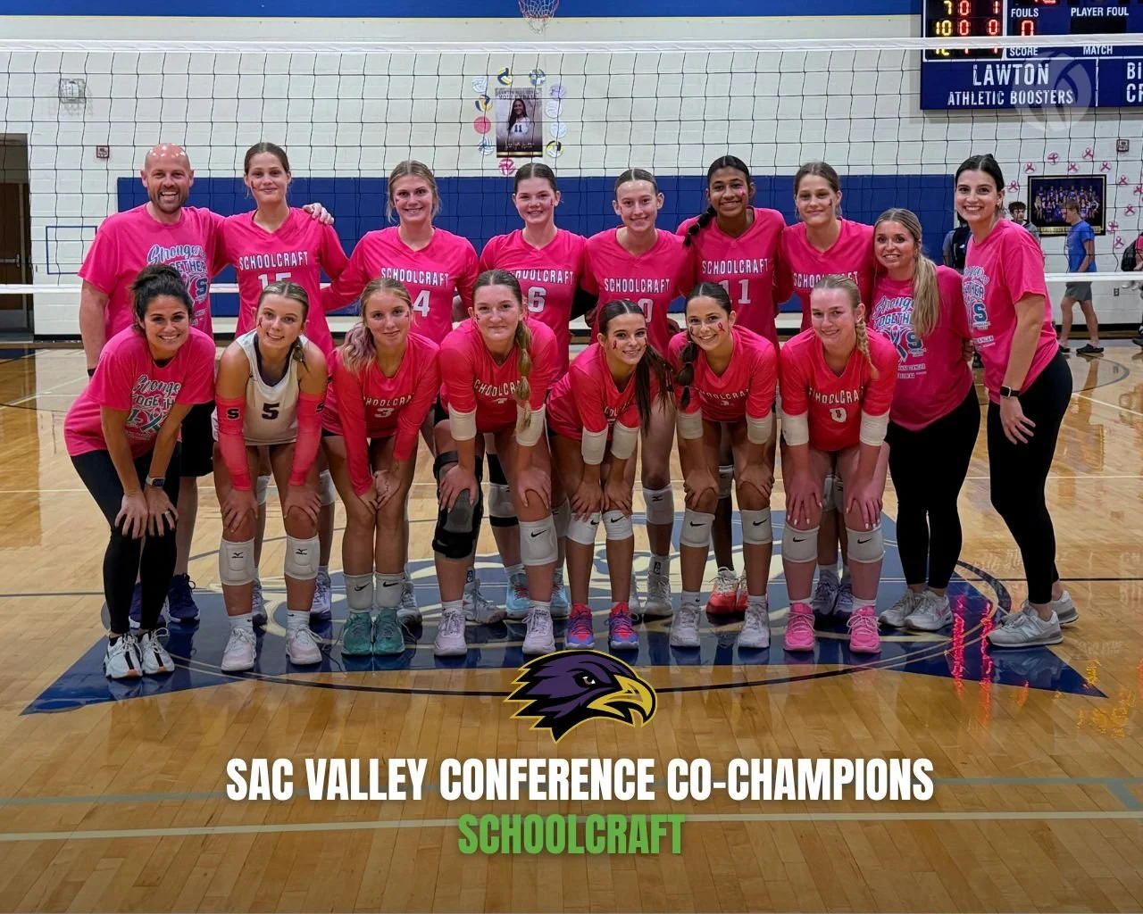 With their 3-0 sweep of Lawton, the Schoolcraft Eagles are the SAC Valley Conference Co-Champions! 

Congratulations, Lady Eagles!