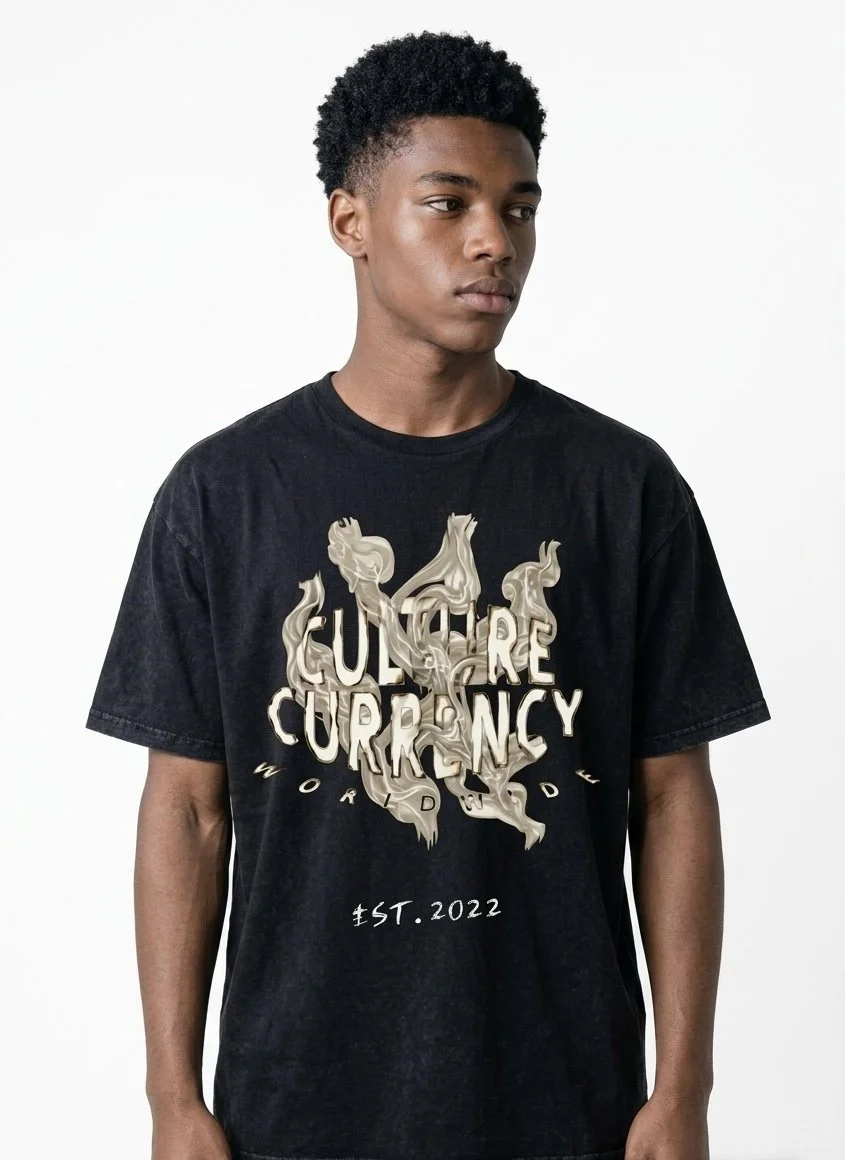 *Limited Edition* CCW Burnt Logo Snow Washed Oversized Cotton T-Shirt - Black