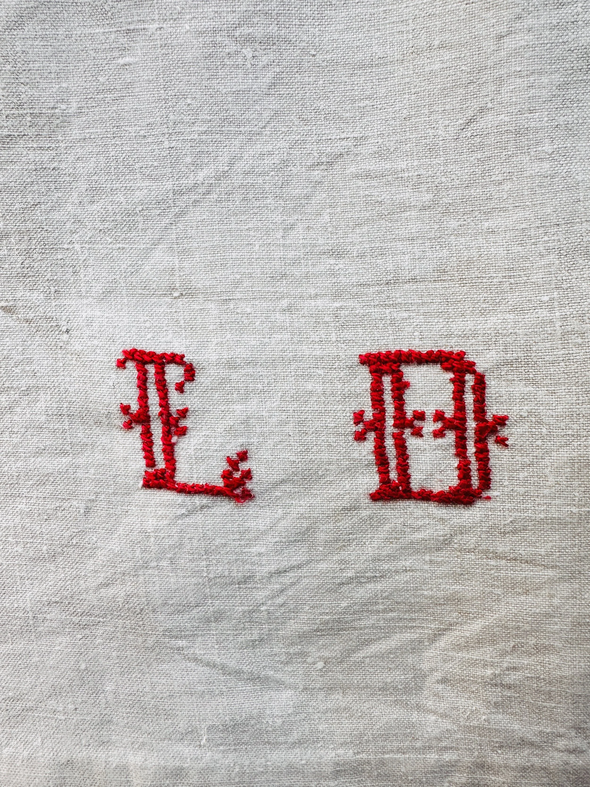 Vintage French Linen Sheet With Hand Embroidered L B Initials