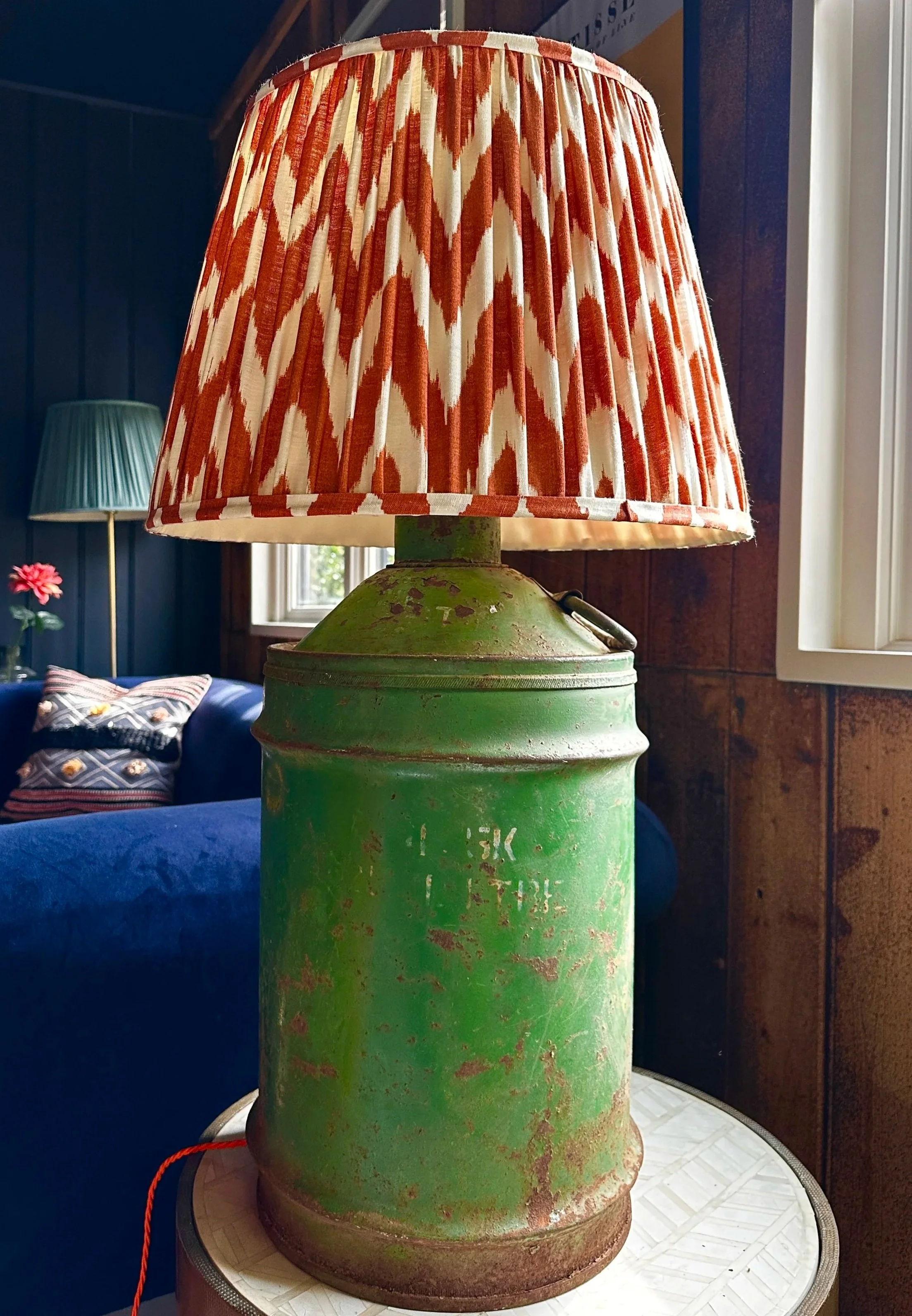 Vintage Steel Lamp Base in Emerald Green