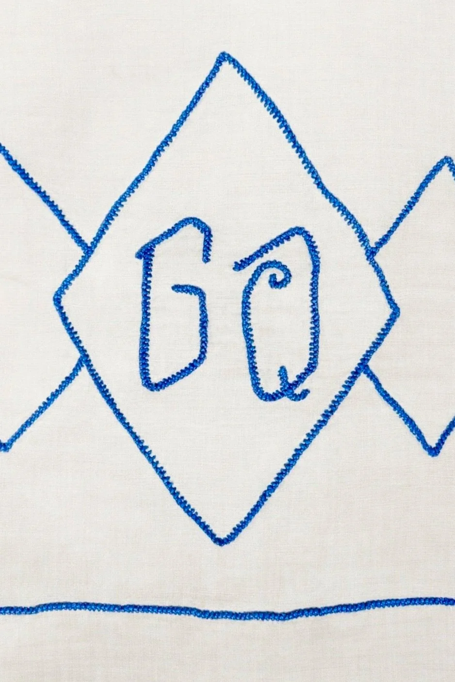 Vintage French Linen Sheet with Blue Hand Embroidery