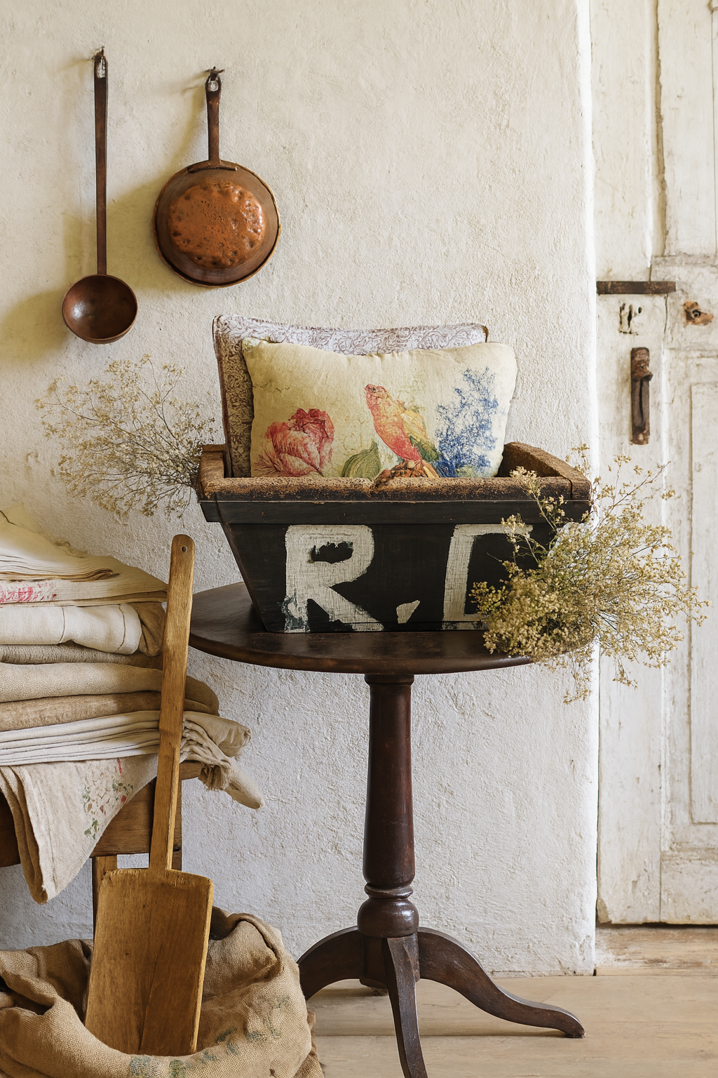 Vintage Portuguese Fishing Basket with Cork Detail