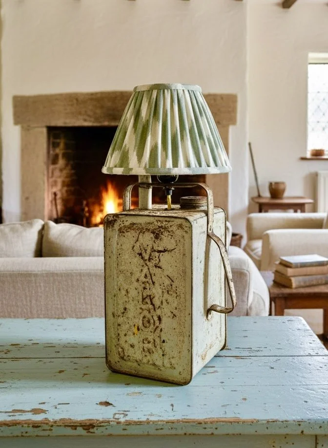 Antique Steel Lamp in Powder Pink