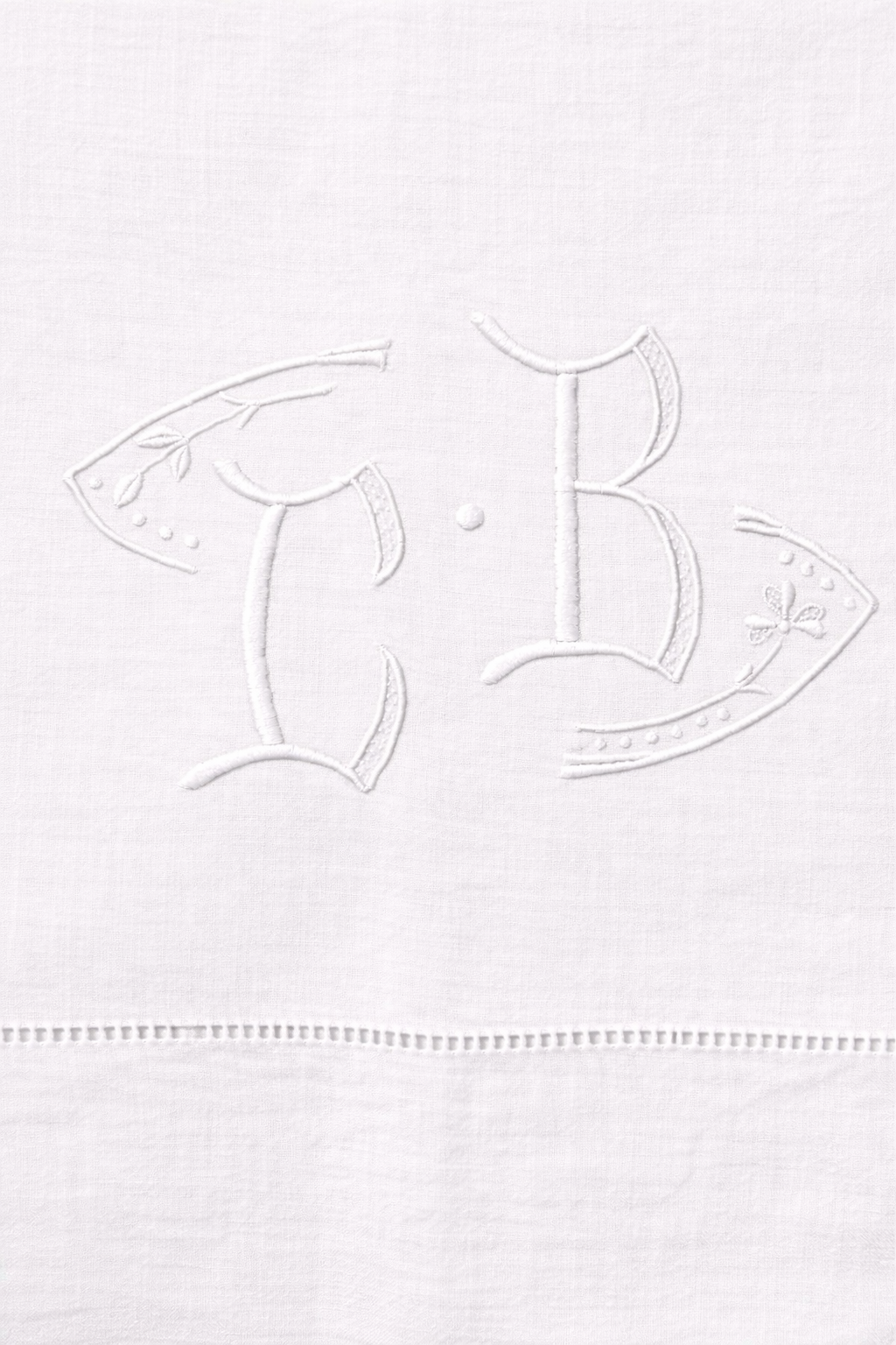 Vintage French Linen Sheet with Hand Embroidered C B Initials