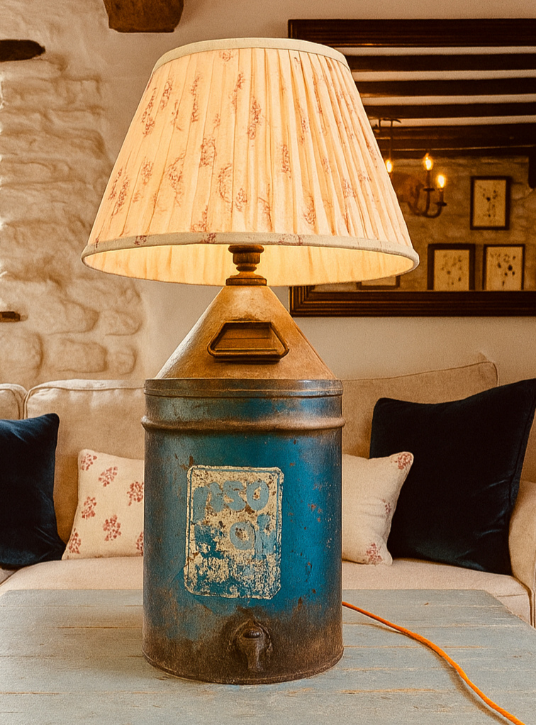 Vintage Steel Lamp Base in Electric Blue