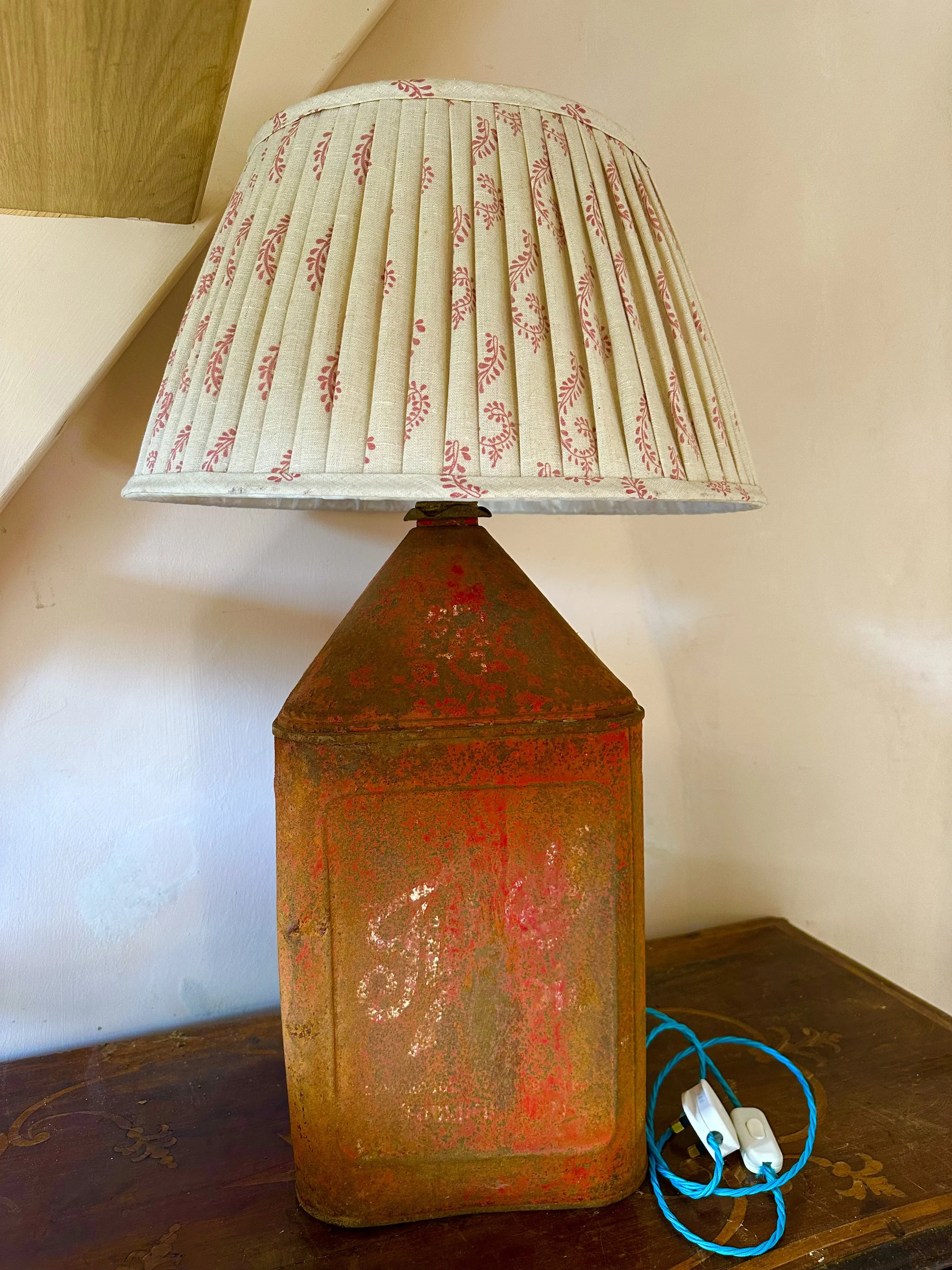 Antique Steel Lamp in Cherry Red