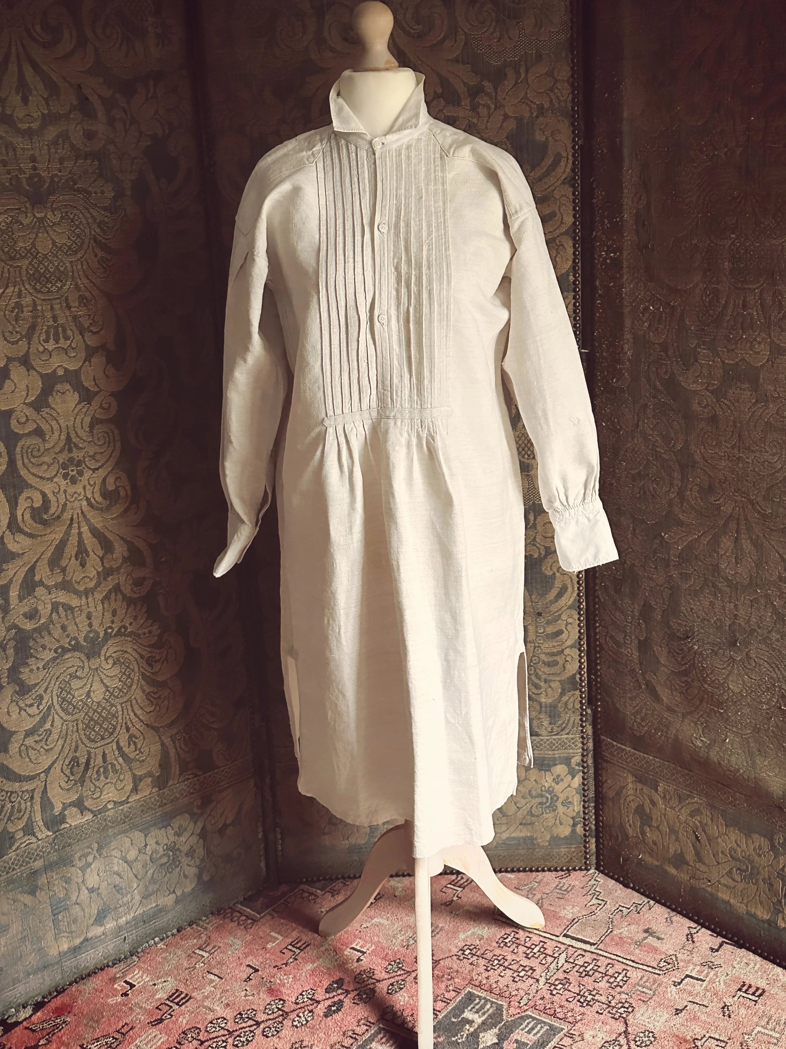 French 19th Century Hemp Chemise with Pleated Front