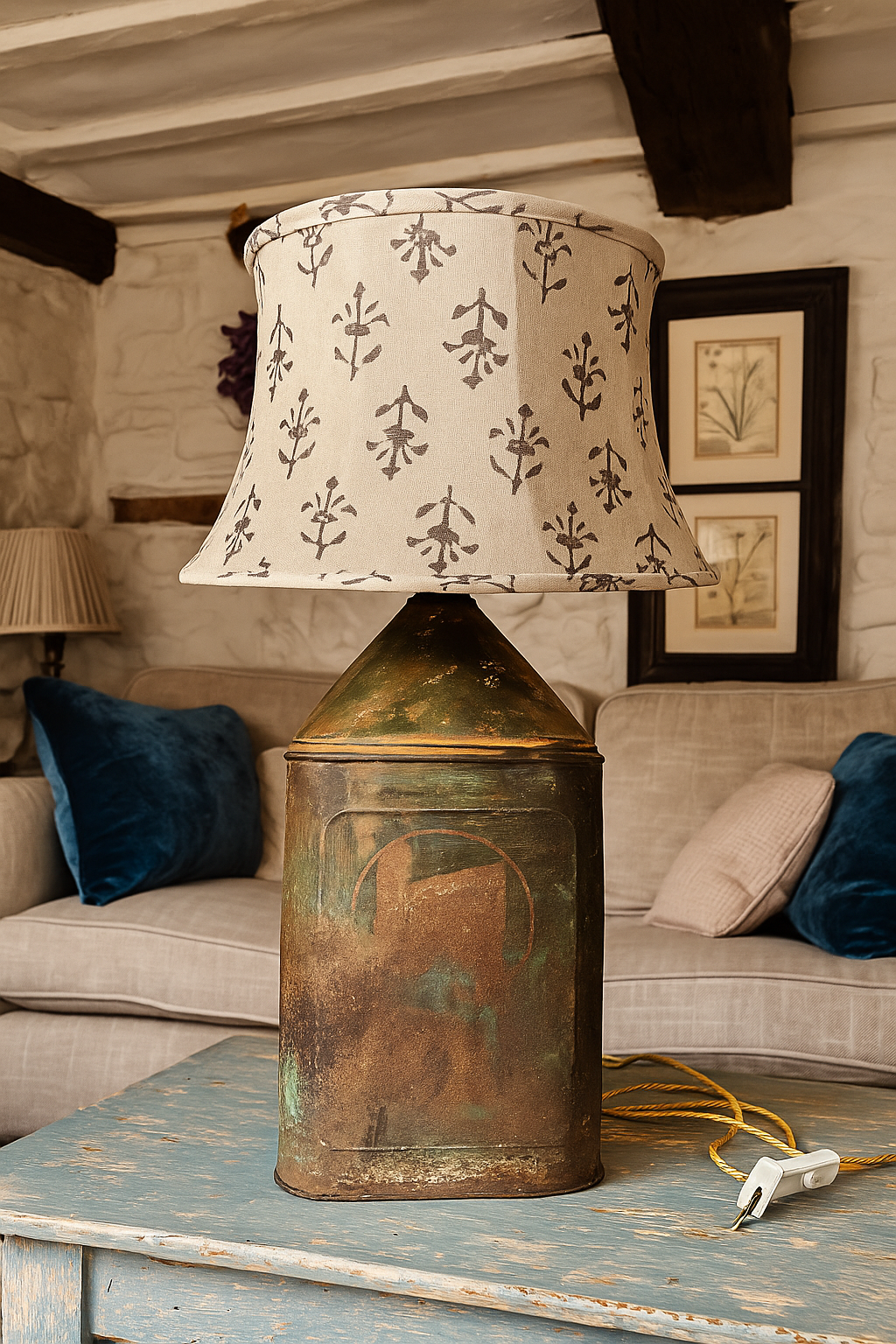 Vintage Steel Lamp Base in Lead Green