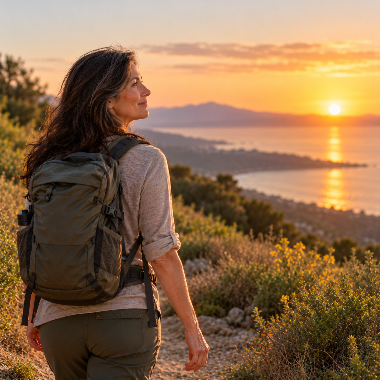 Women walking into the sunset