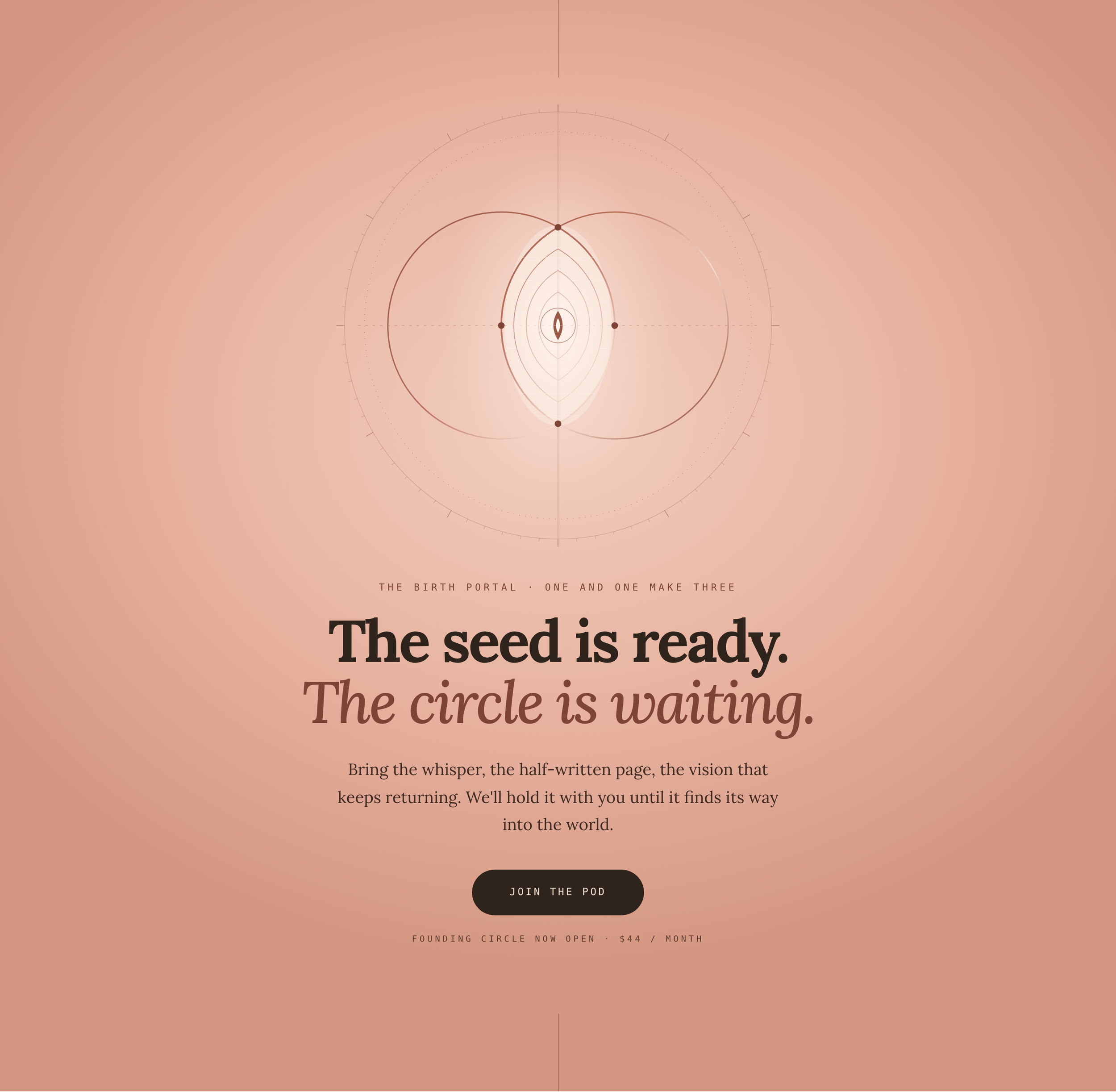 Dusty rose birth portal geometry. The seed is ready. The circle is waiting. Join The Sunia Shift Pod.