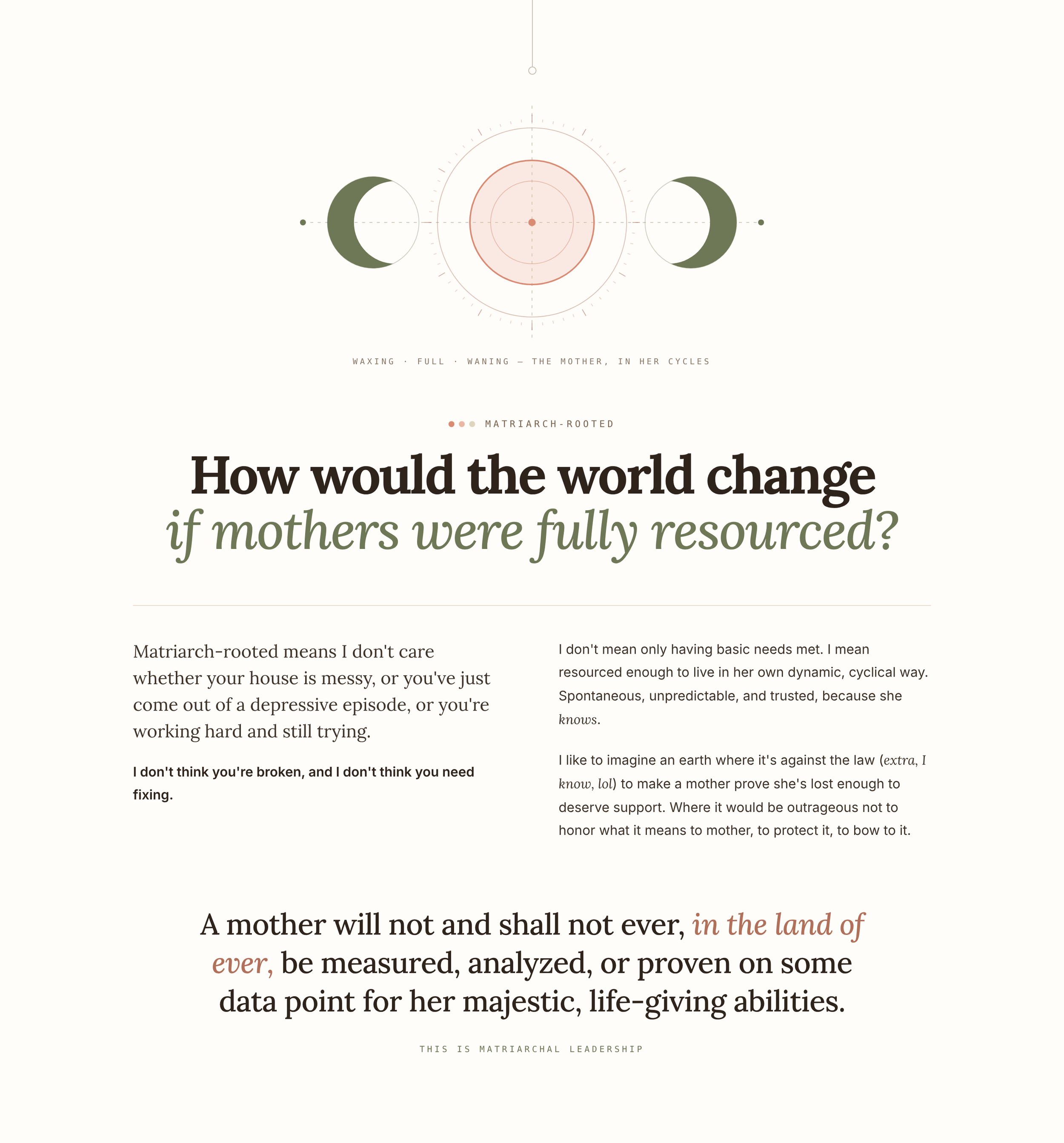 Triple moon symbol. How would the world change if mothers were fully resourced?