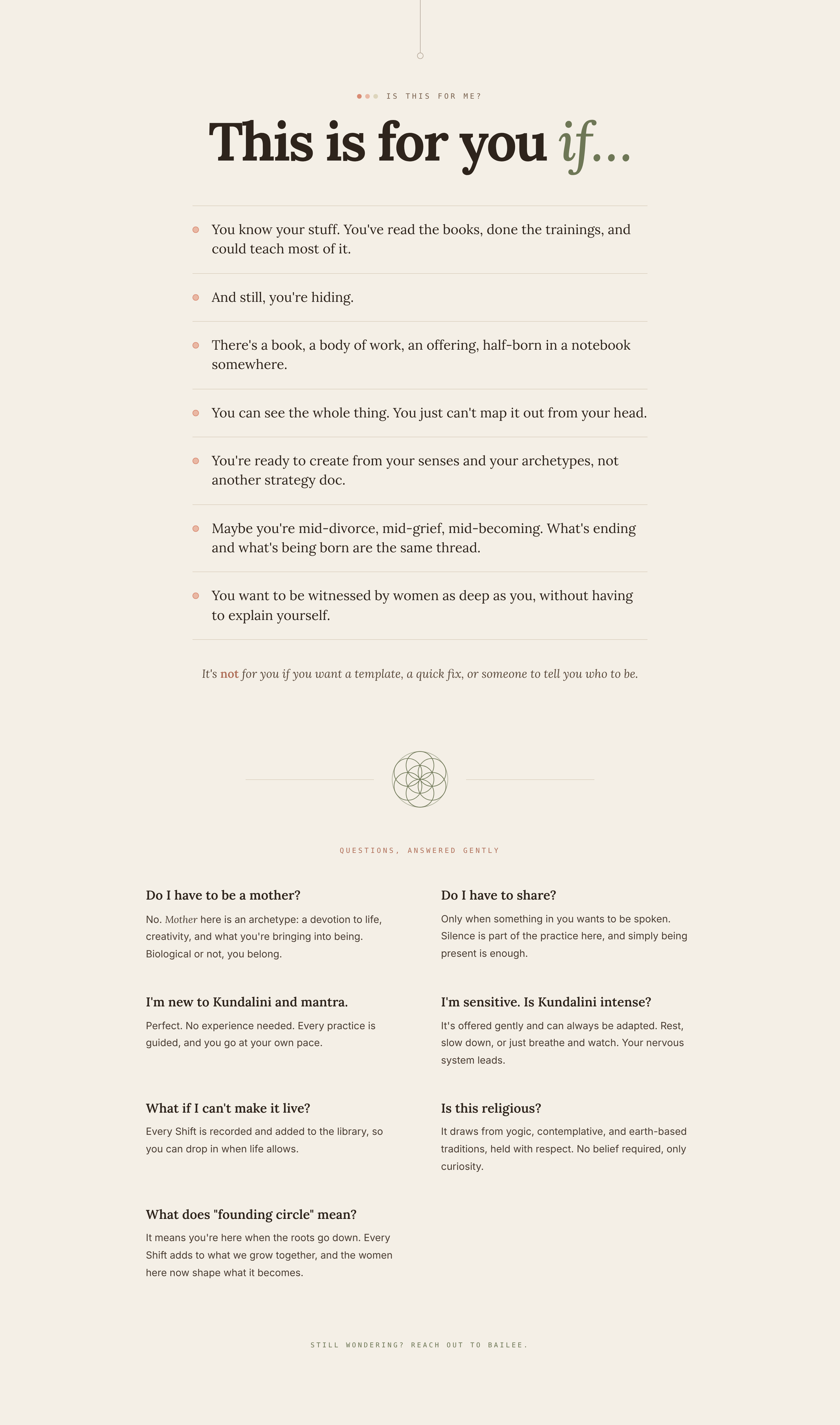 Who The Sunia Shift Pod is for, plus frequently asked questions about live gatherings, recordings, sharing, and the founding circle.