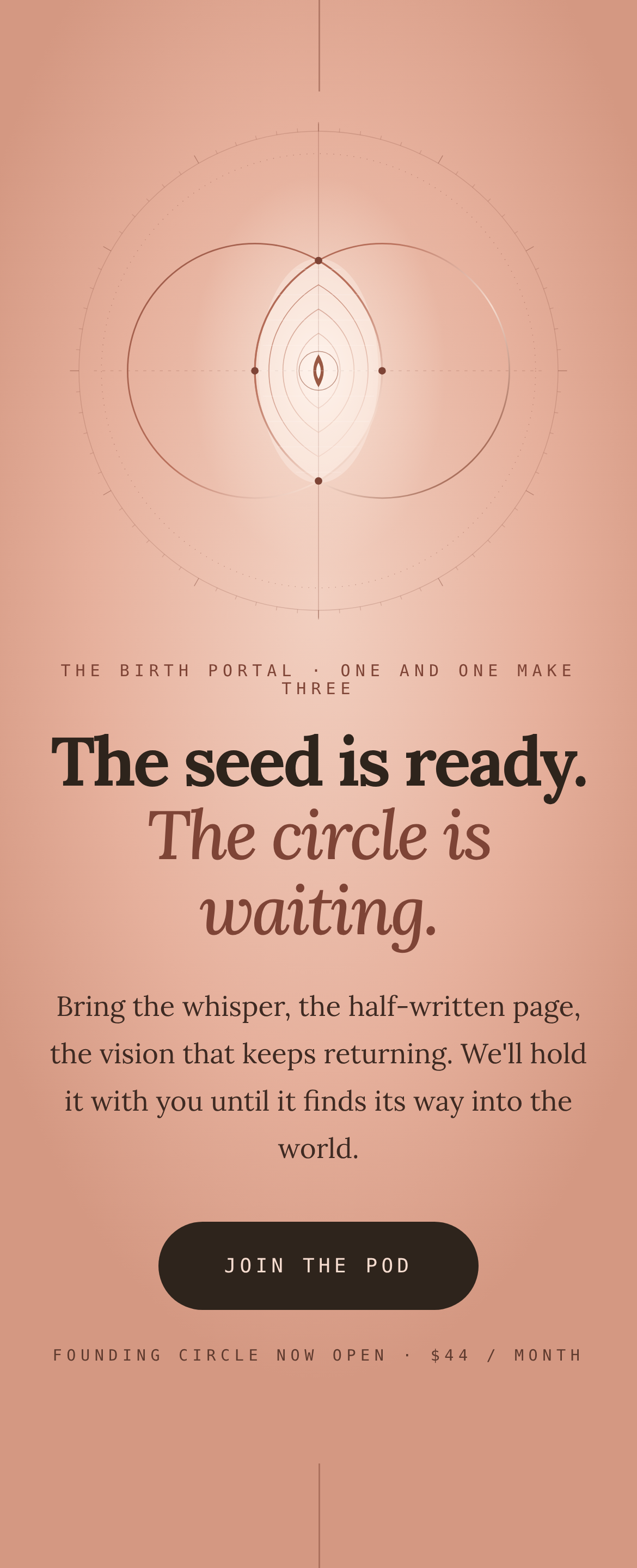 Dusty rose birth portal geometry. The seed is ready. The circle is waiting. Join The Sunia Shift Pod.
