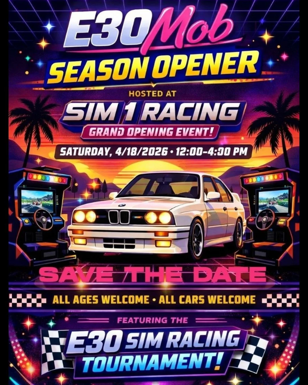 E30 sim racing event flyer
