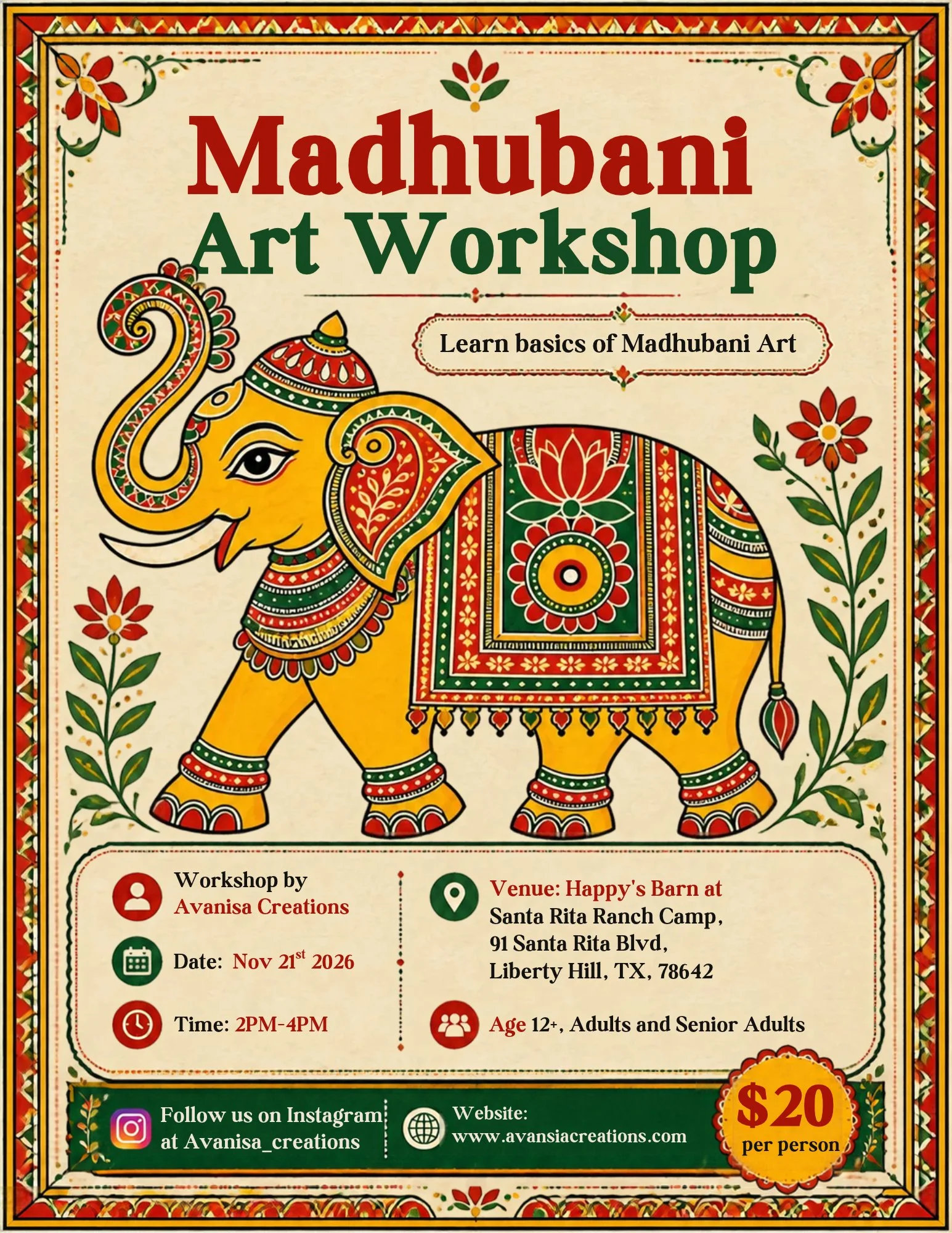 Madhubani Art Basics and Beyond Workshop