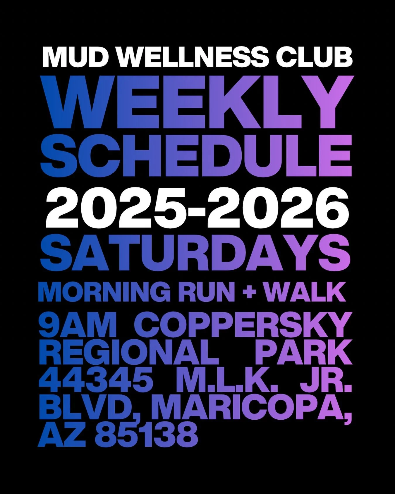 Welcome to Mud Wellness Club, the fun social wellness club. Every Saturday we meet up to move, play, and build real community.

What to expect:
&bull; light run/walk warmup
&bull; group stretch
&bull; games + team challenges
&bull; community vibes
&b