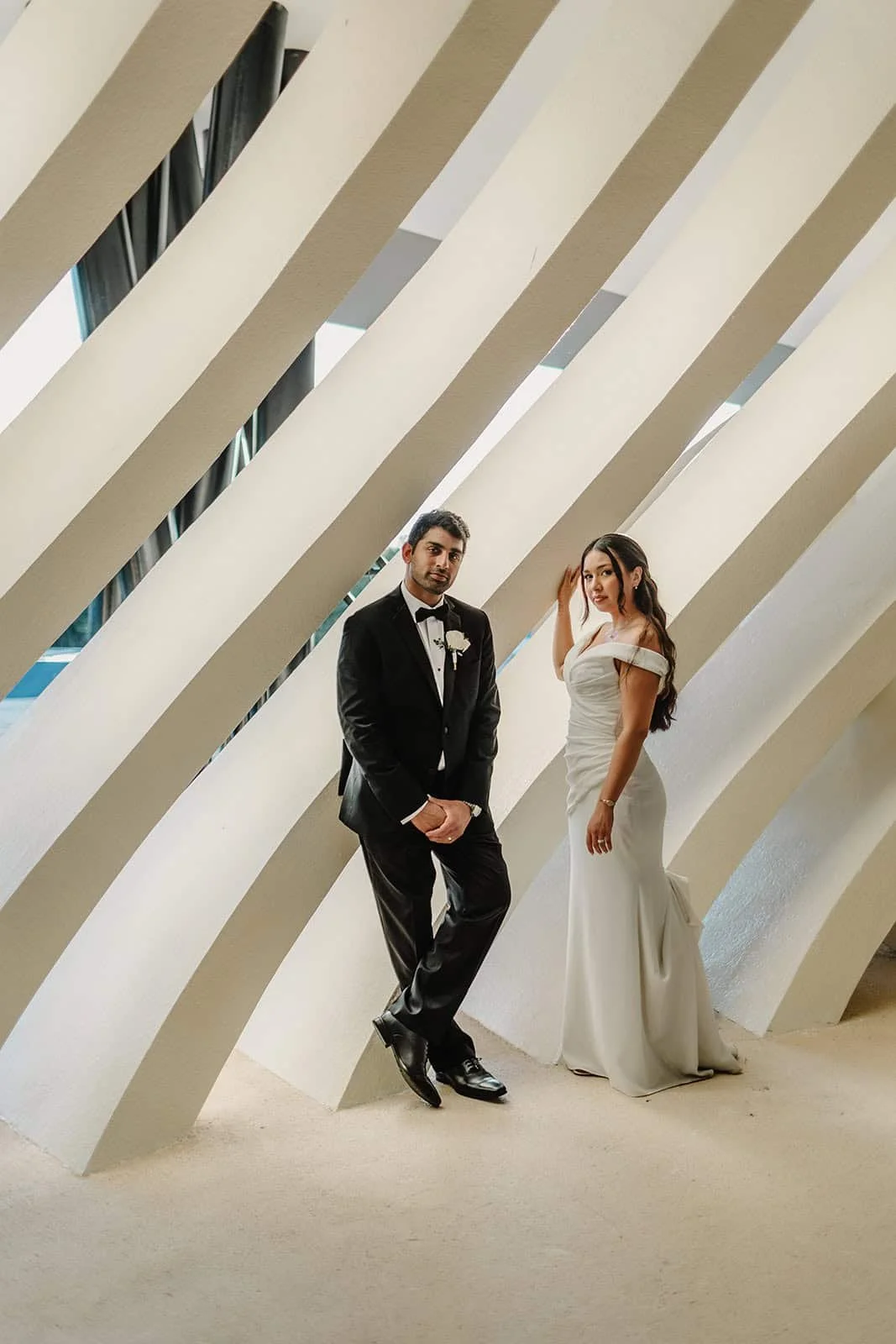 Luxury couple portrait Riviera Maya wedding photographer with modern architecture setting
