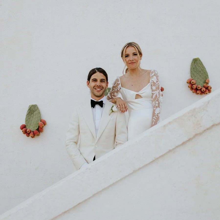 portrait of bride and groom during their wedding day at masseria potenti in puglia