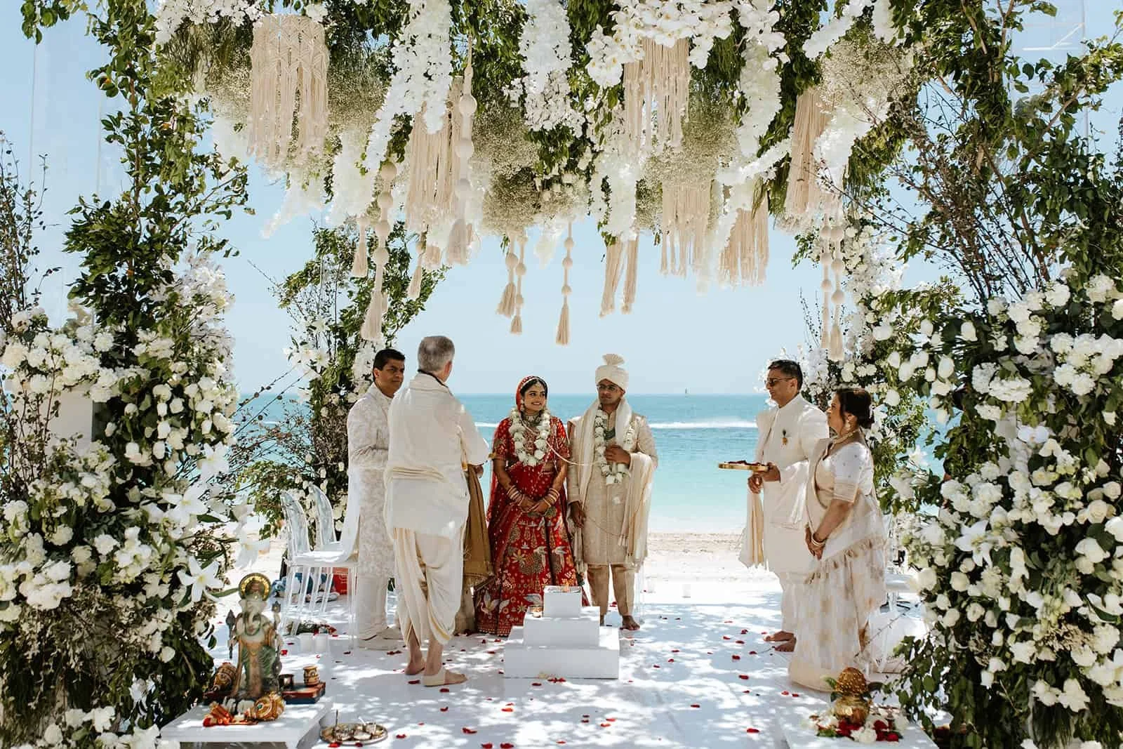 Indian wedding ceremony at TRS Coral Grand Palladium resort in Cancun Mexico overlooking the Caribbean Sea
