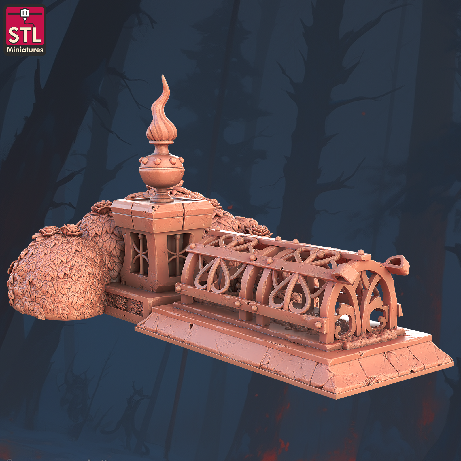 Caged Grave with Bushes